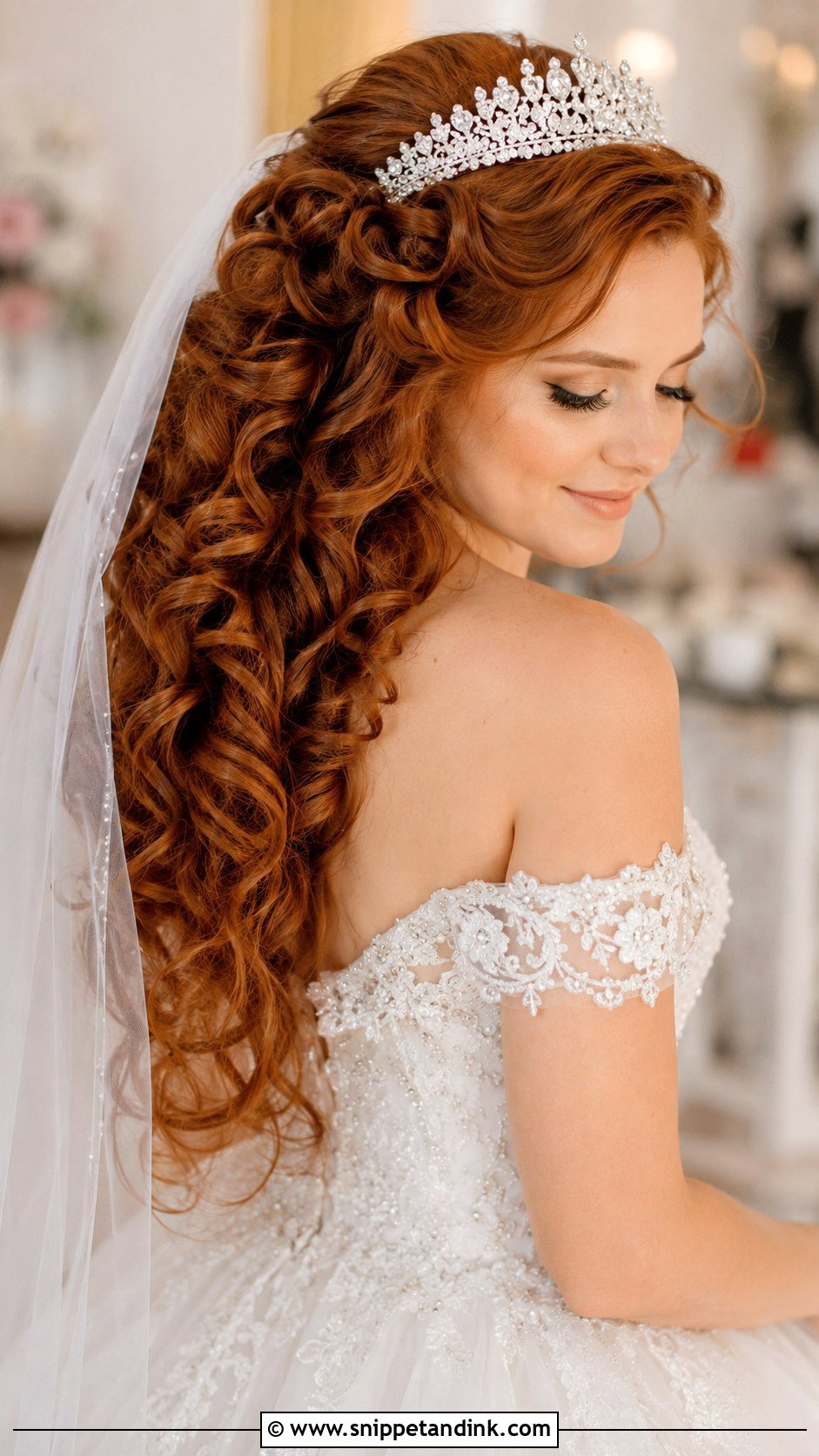 Curly Bridal Hair With Tiara - Snippet and Ink - 30 Curly Bridal Hair Ideas