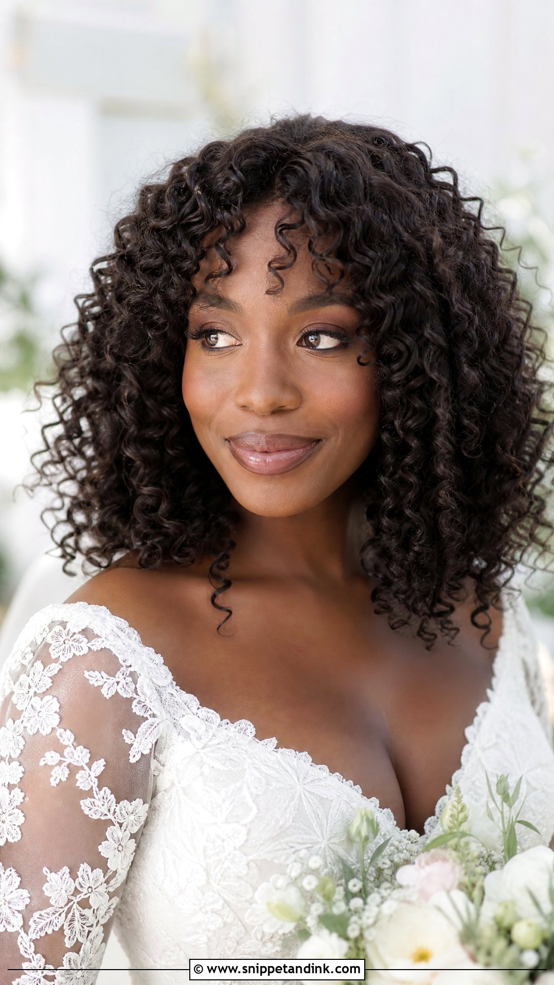Curly Bridal Hair with Curtain Bangs - Snippet and Ink - 20 Wedding Hairstyles with Curtain Bangs