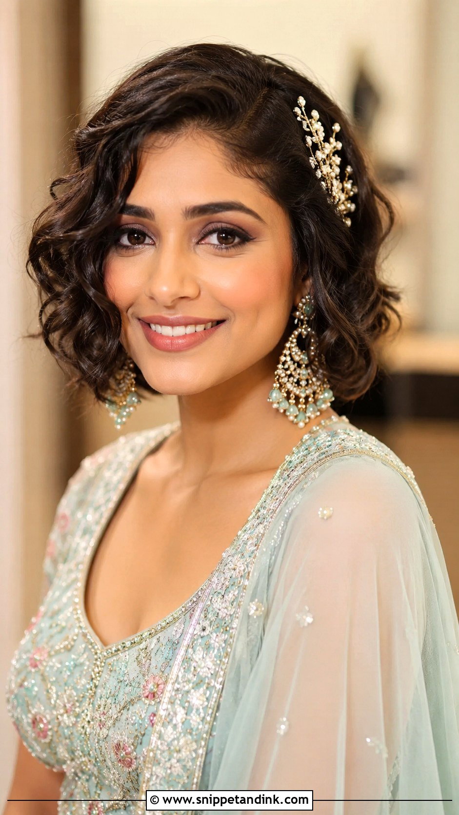 Curly Bridal Hairstyle For Short Hair - Snippet and Ink - 20 Indian Curly Hair Bridal Hairstyles