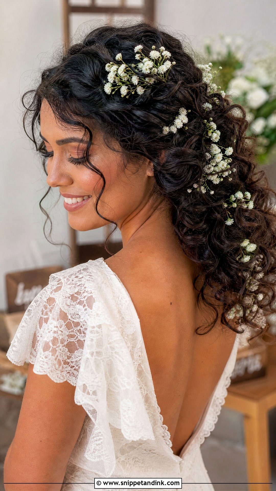 Curly Bridal Hairstyle With Flowers - Snippet and Ink - 20 Natural Curls Bridal Curly Hairstyles