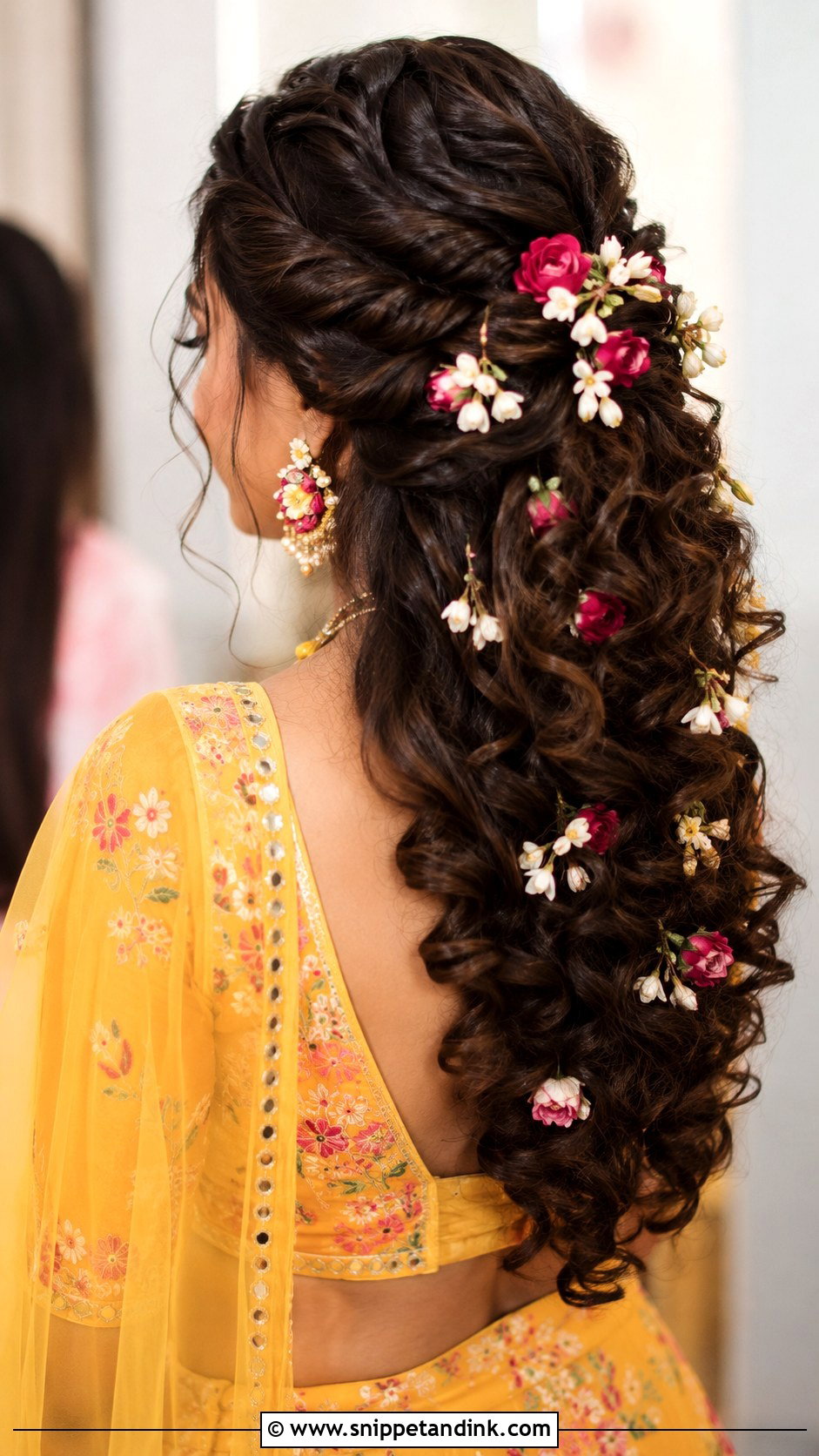 Curly Bridal Hairstyle With Flowers - Snippet and Ink - 20 Indian Curly Hair Bridal Hairstyles