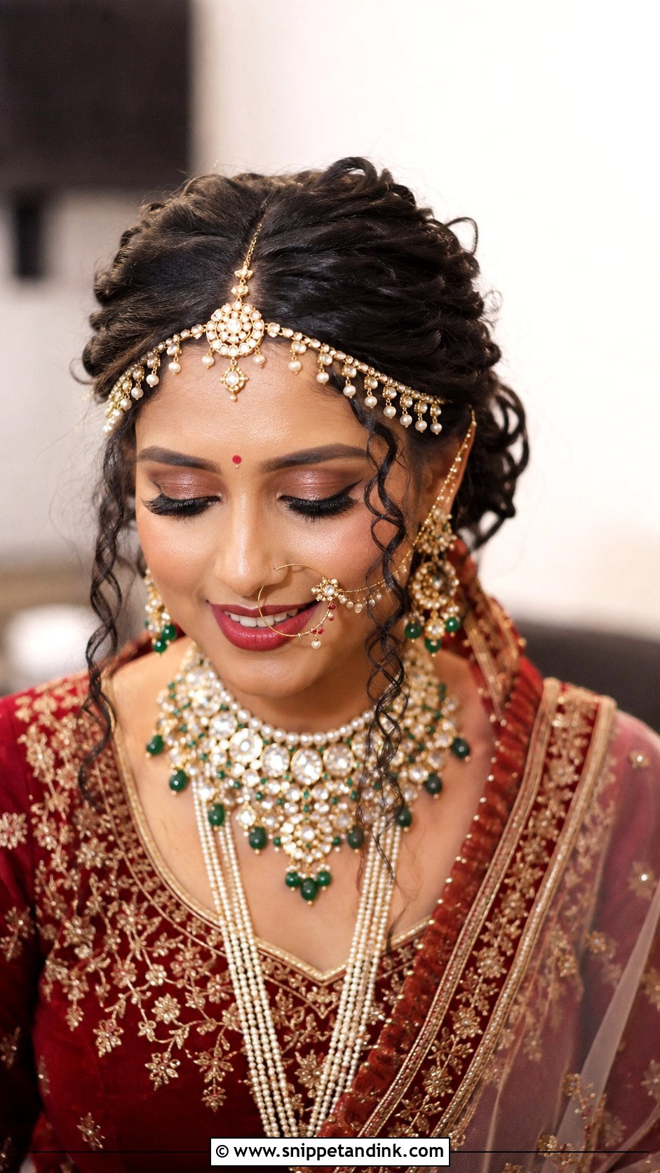 Curly Bridal Hairstyle With Matha Patti - Snippet and Ink - 20 Indian Curly Hair Bridal Hairstyles