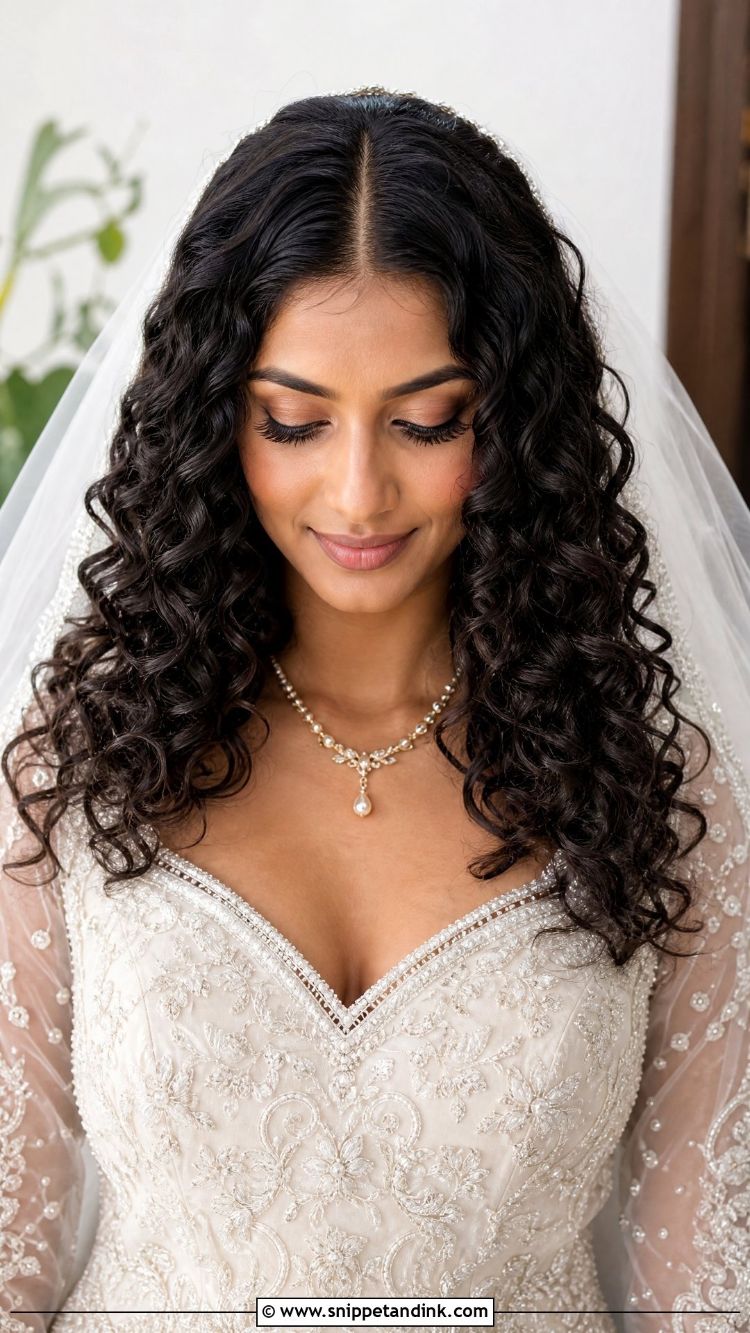Curly Bridal Hairstyle With Middle Part - Snippet and Ink - 20 Natural Curls Bridal Curly Hairstyles