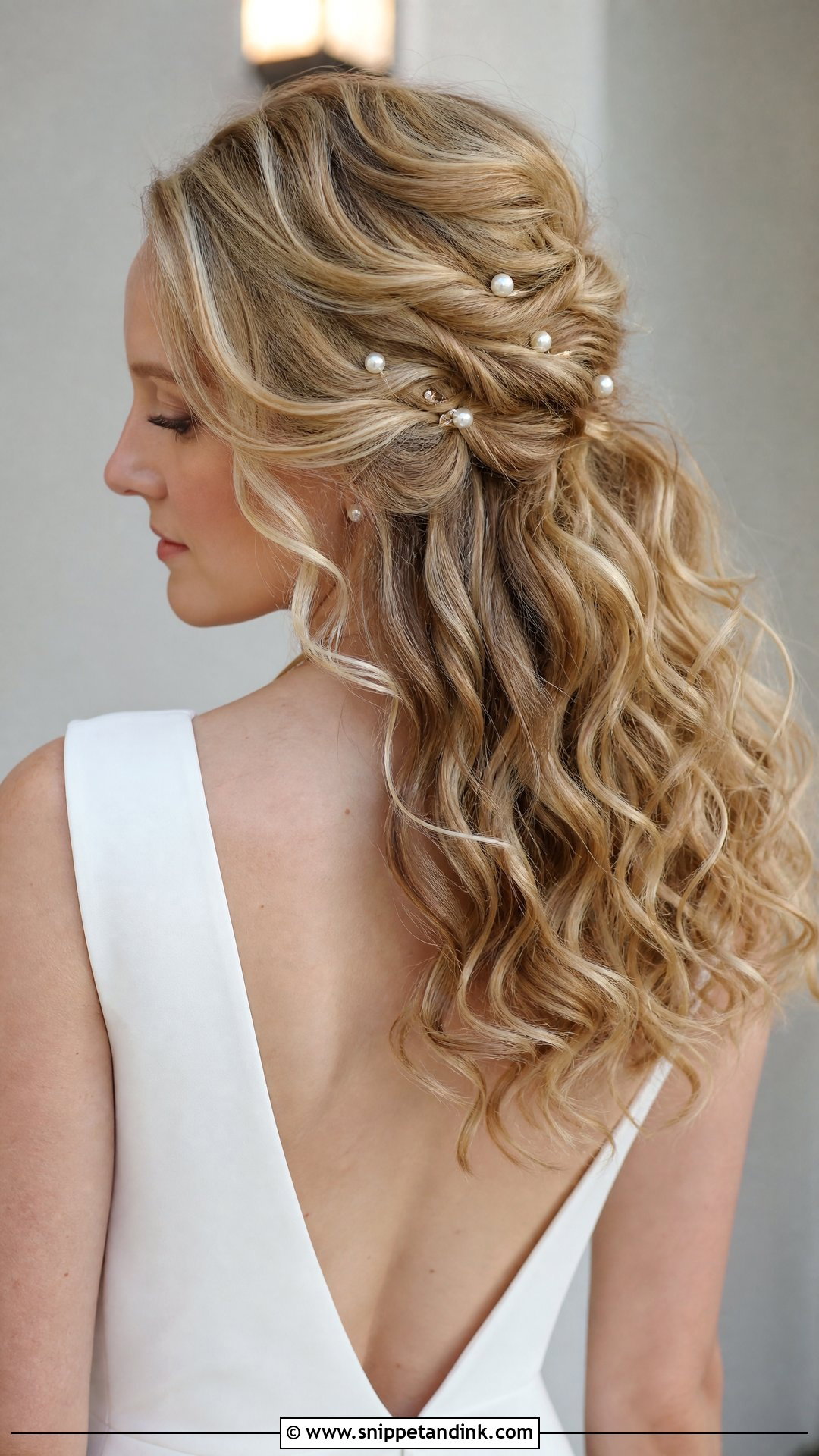 Curly Bridal Hairstyle With Pearl Pins - Snippet and Ink - 20 Natural Curls Bridal Curly Hairstyles