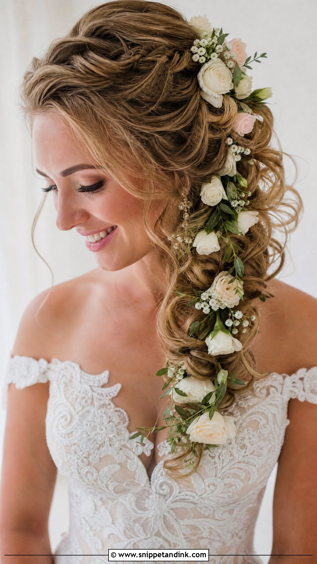 Curly Bridal Hairstyle With Side Flowers - Snippet and Ink - 20 Curly Hairstyles Wedding the Bride