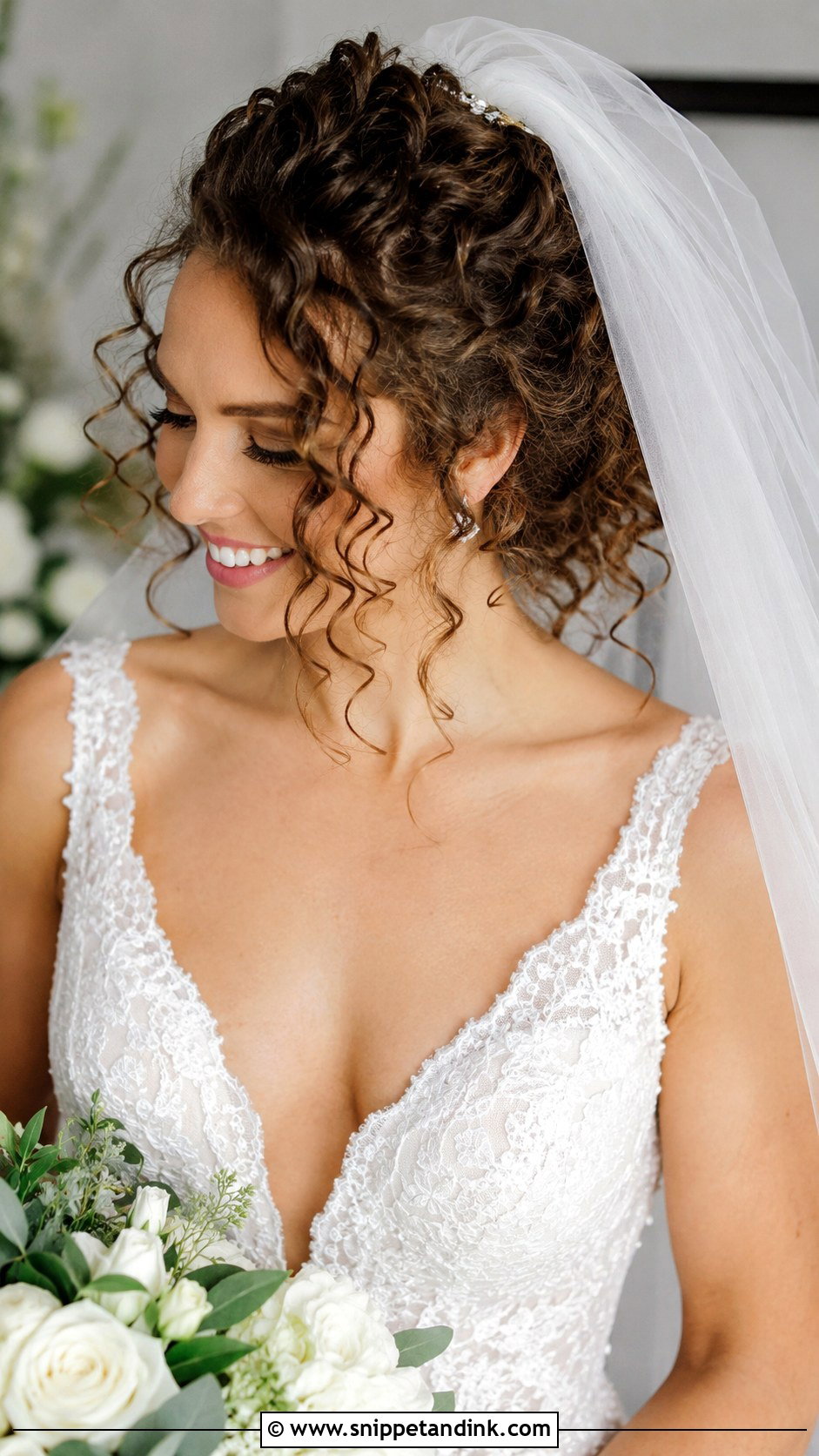 Curly Bridal Hairstyle With Veil - Snippet and Ink - 20 Wedding Hairstyles for Natural Curly Hair