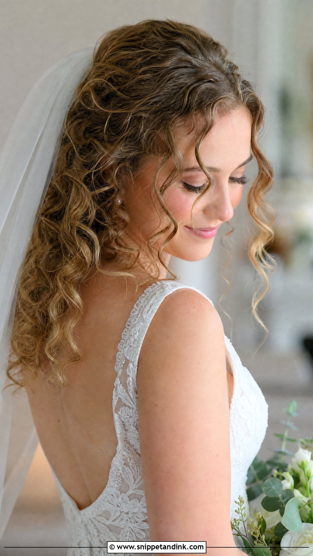 Curly Bridal Hairstyle With Veil - Snippet and Ink - 20 Natural Curls Bridal Curly Hairstyles