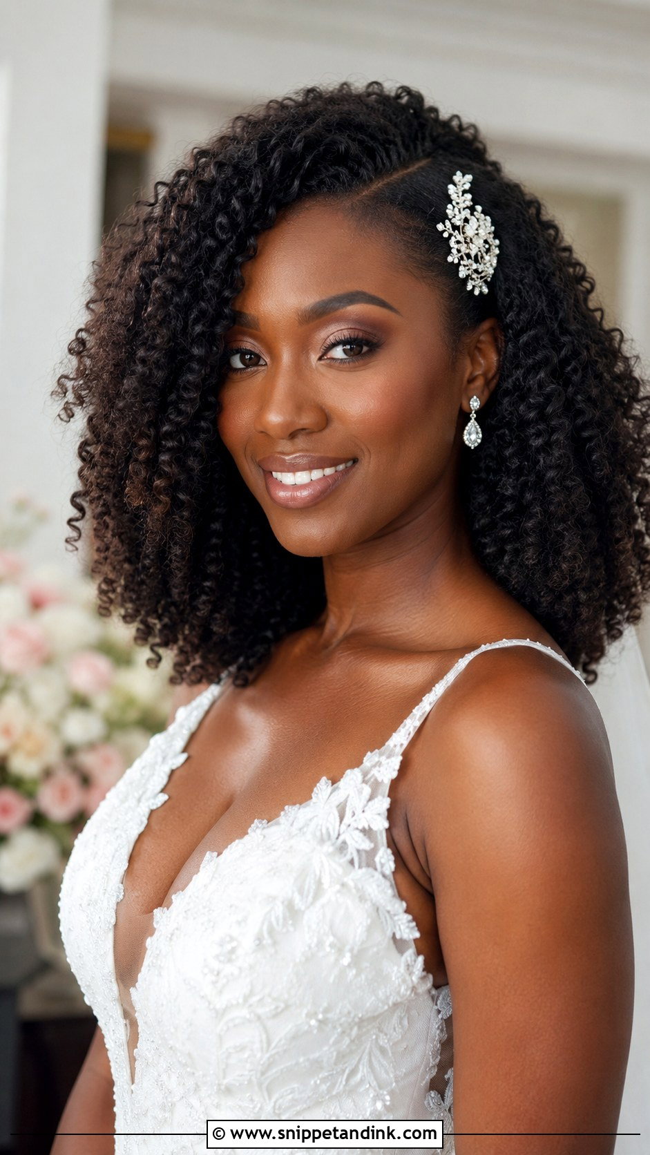 Curly Bridal Hairstyle for Natural Hair - Snippet and Ink - 25 Romantic Bridal Hair Ideas