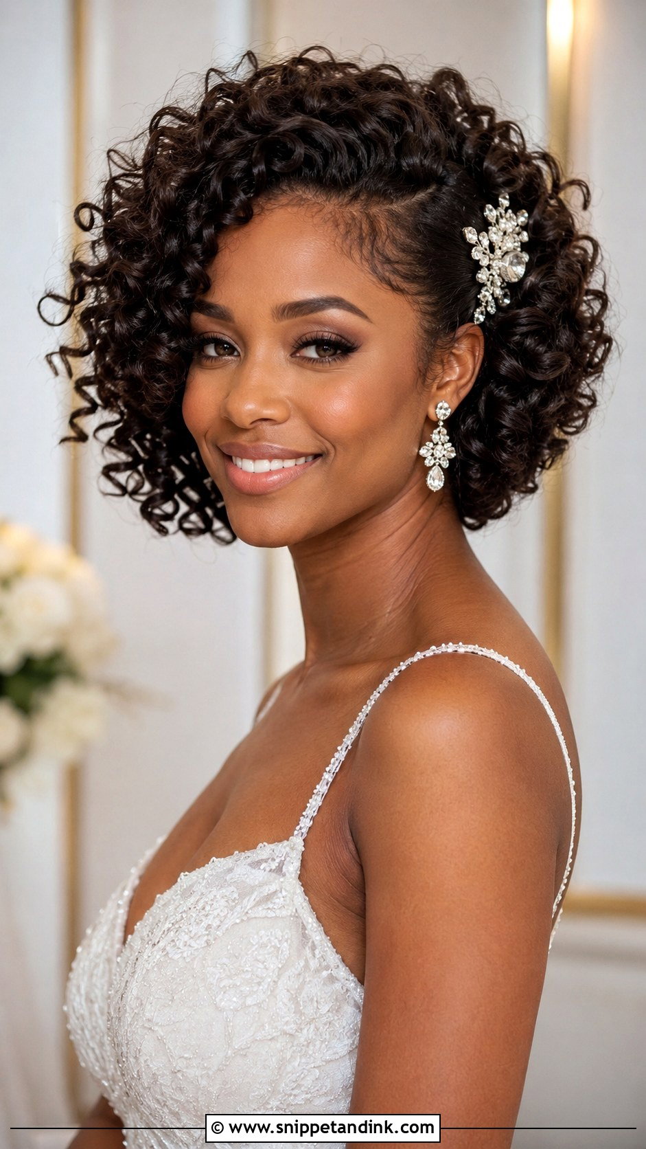 Curly Bridal Hairstyle for Short Hair - Snippet and Ink - 25 Natural Curly Wedding Hairstyles