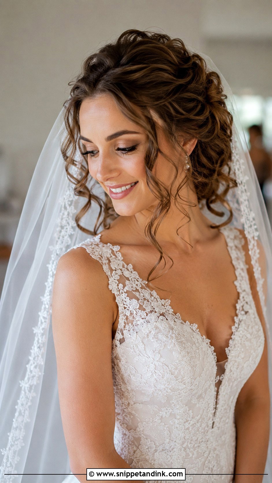 Curly Bridal Hairstyle with Veil - Snippet and Ink - 30 Curly Hair Bride Ideas