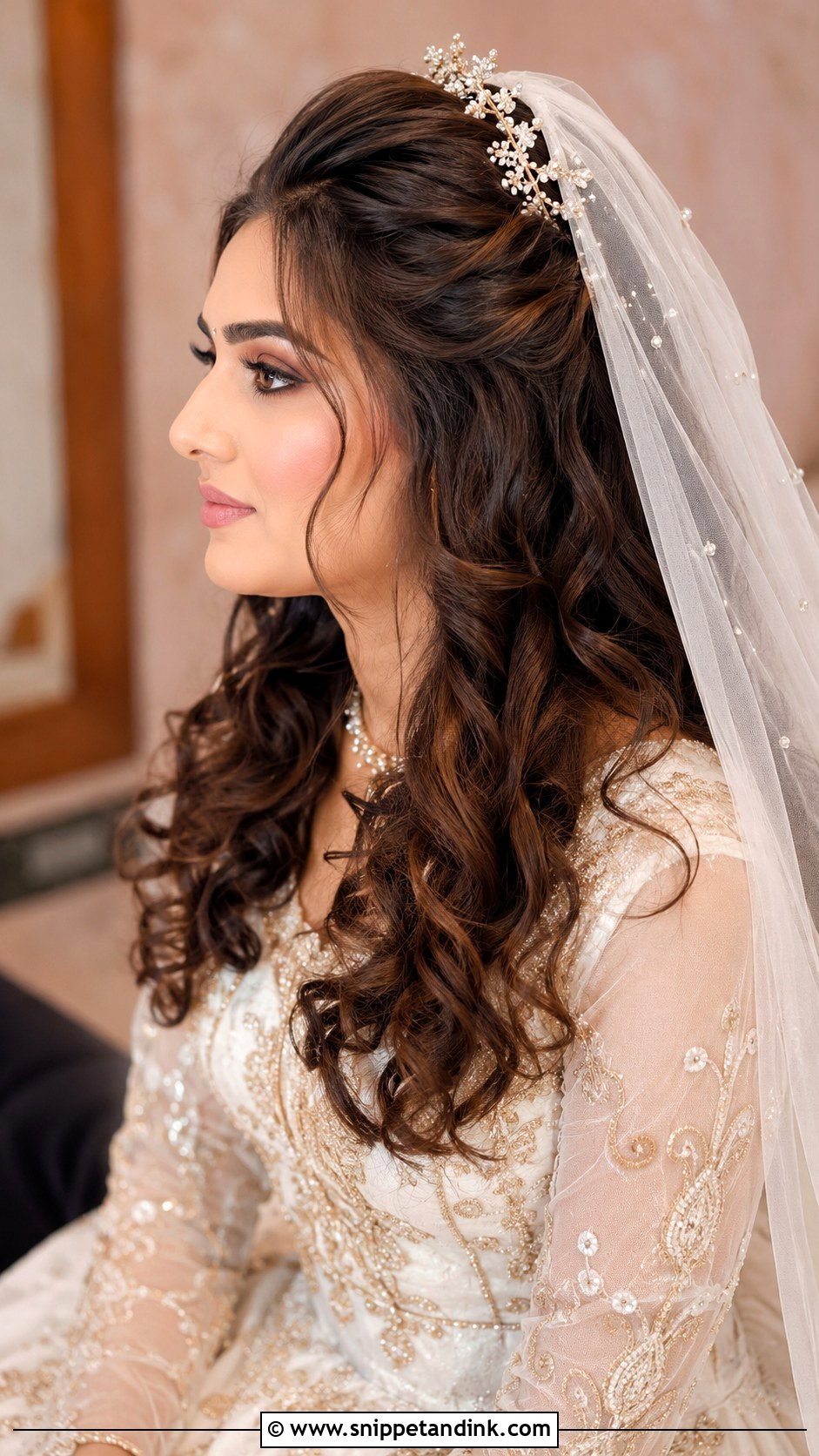 Curly Bridal Hairstyle with Veil for Indian Wedding - Snippet and Ink - 25 Curls Open Hairstyles Indian Wedding