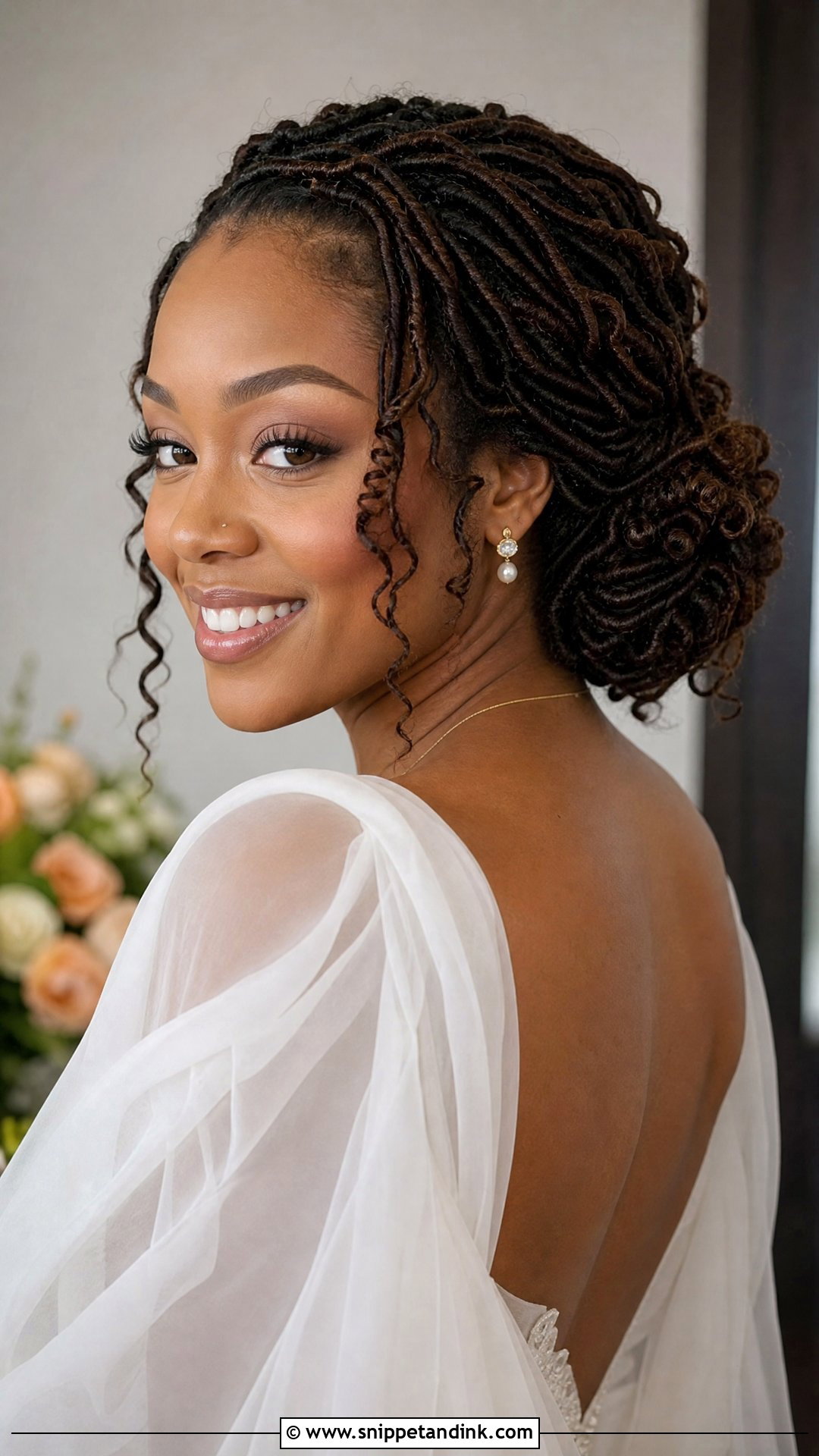 Curly Bridal Locs Low Bun - Snippet and Ink - 15 Bridal Locs Hairstyles Low Bun