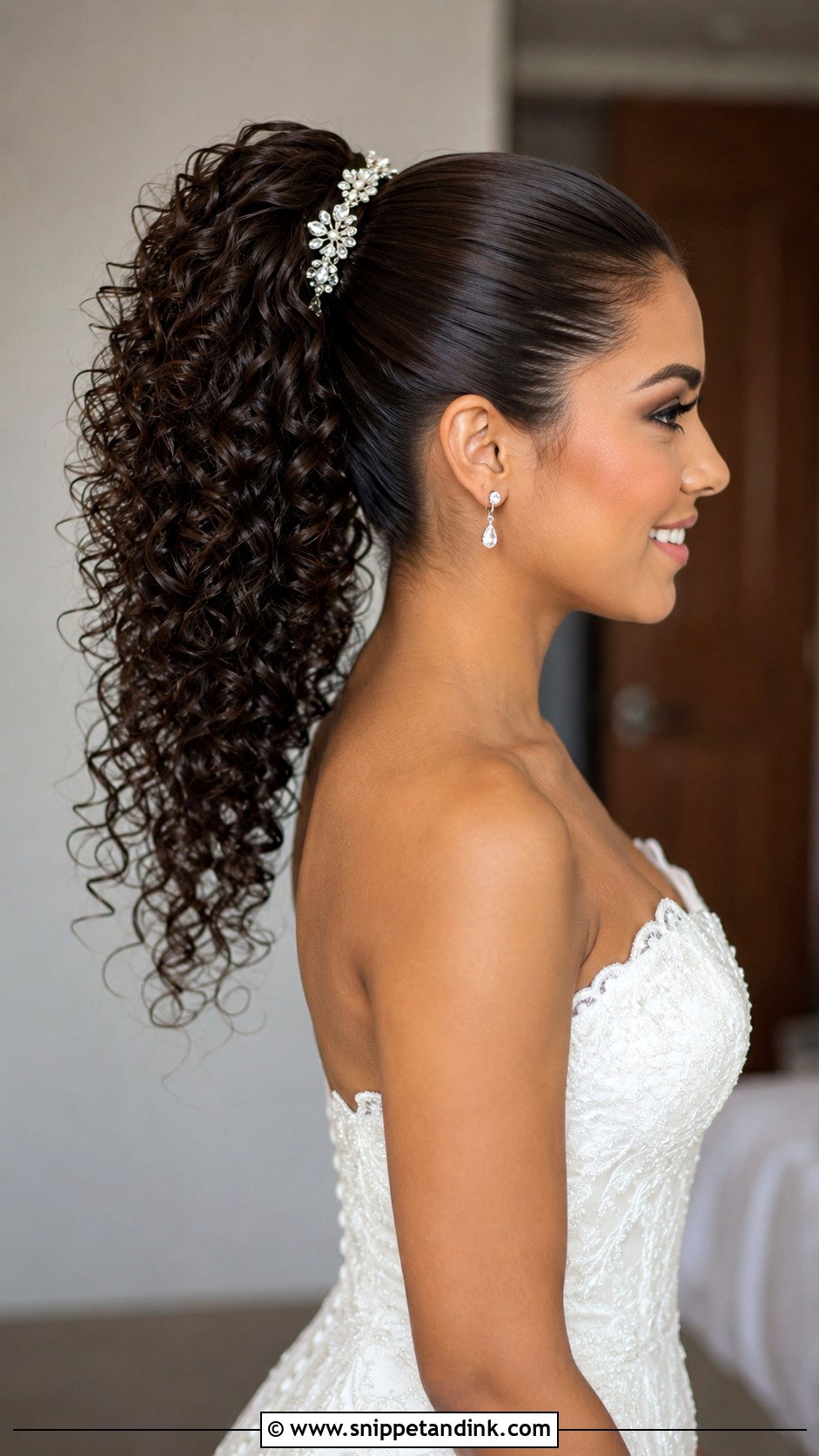 Curly Bridal Ponytail - Snippet and Ink - 30 Curly Hair Bride Ideas