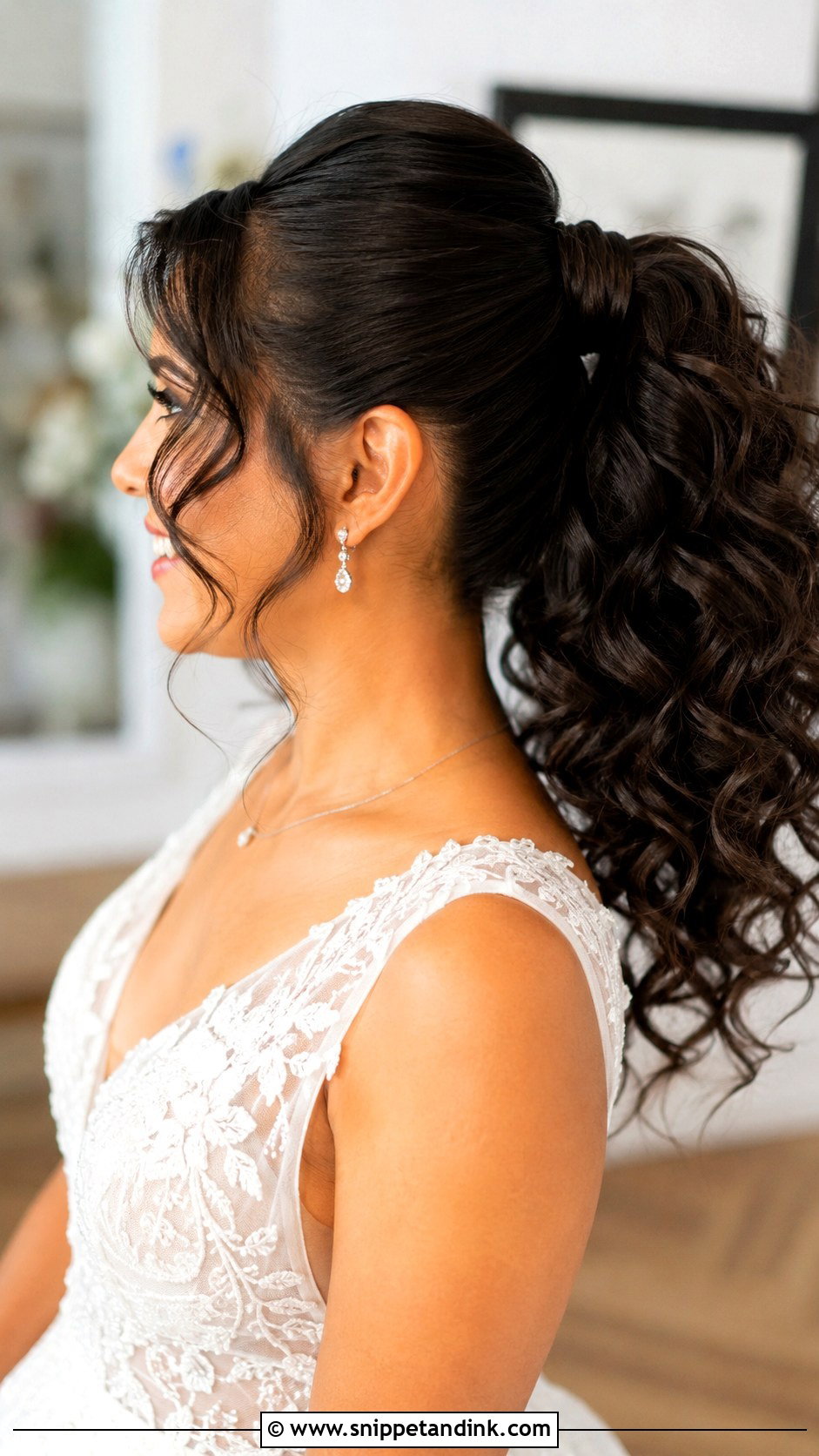 Curly Bridal Ponytail - Snippet and Ink - 30 Curly Hair Wedding Ideas