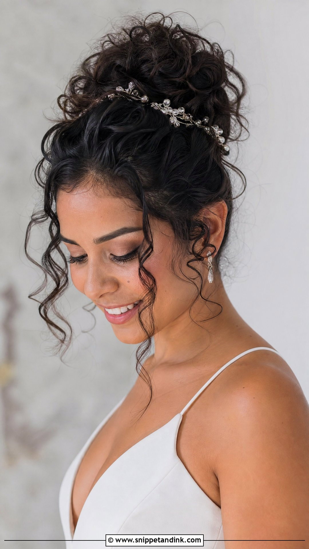 Curly Bridal Top Knot - Snippet and Ink - 20 Curly Wedding Hairstyle Ideas