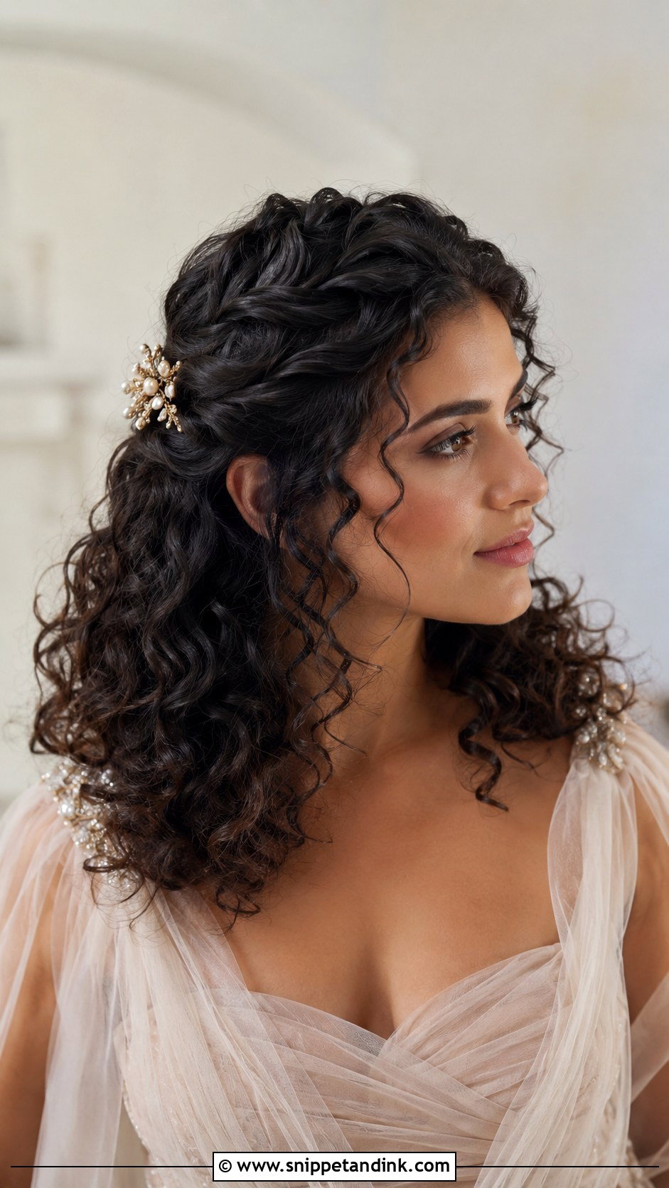 Curly Bridal Updo With Loose Tendrils - Snippet and Ink - 25 Natural Curls Wedding Hair