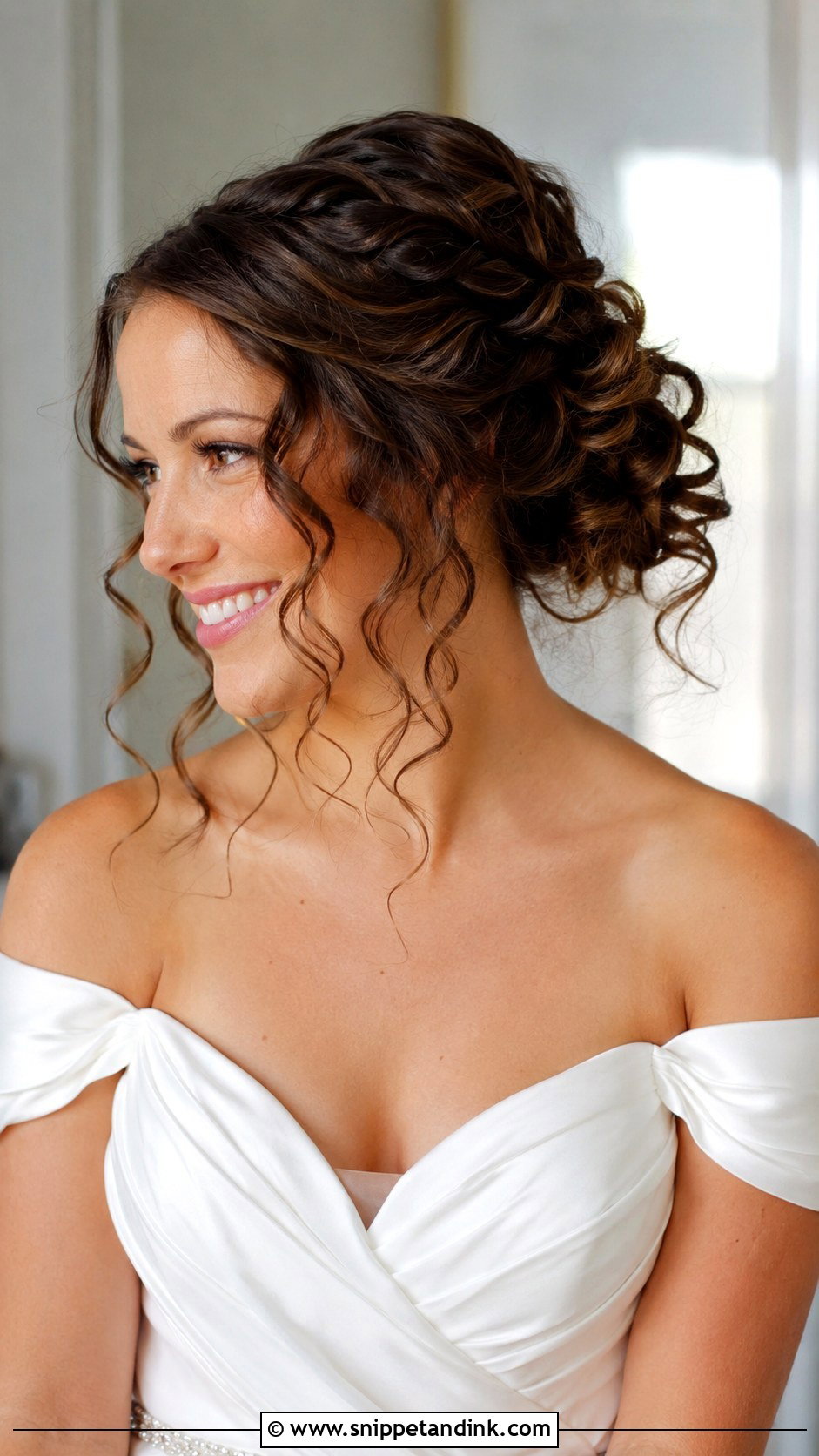 Curly Bridal Updo With Loose Tendrils - Snippet and Ink - 25 Curly Hair Bride Hairstyles