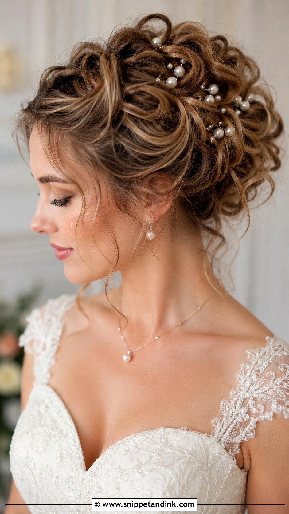 Curly Bridal Updo With Pearls - Snippet and Ink - 30 Curly Bridal Hair Ideas