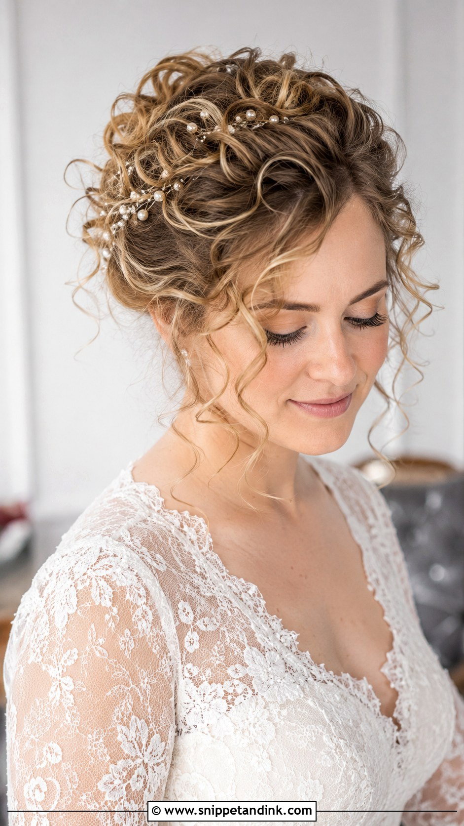 Curly Bridal Updo With Tendrils - Snippet and Ink - 20 Bridal Hairstyles for Curly Hair