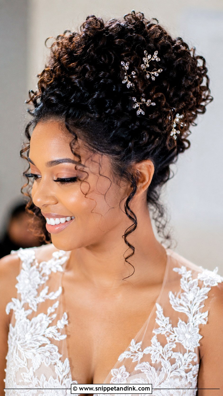 Curly Bridal Updo with Tendrils - Snippet and Ink - 25 Bridal Hairstyles Black Women