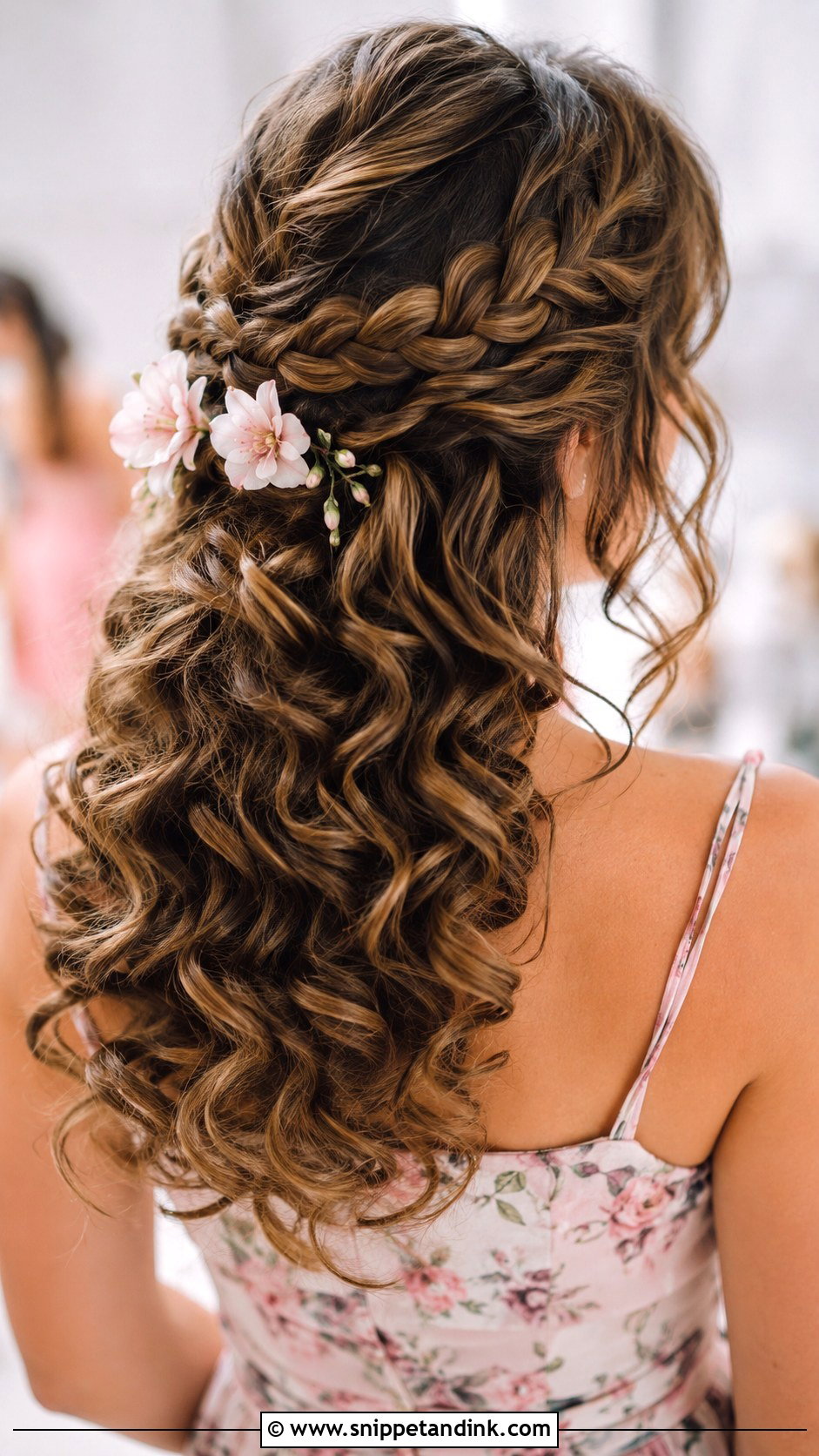 Curly Bridesmaid Braided Crown - Snippet and Ink - 20 Bridesmaid Curly Hair Ideas