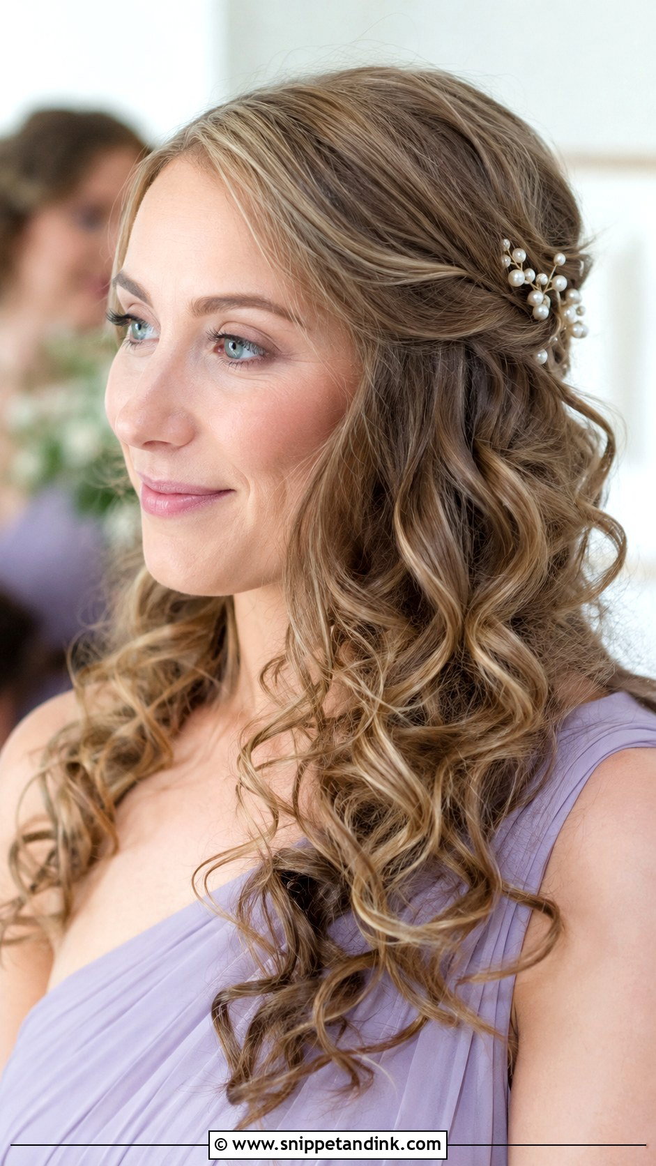 Curly Bridesmaid Hair Down With Pearl Pins - Snippet and Ink - 20 Curly Bridesmaid Hairstyles Down