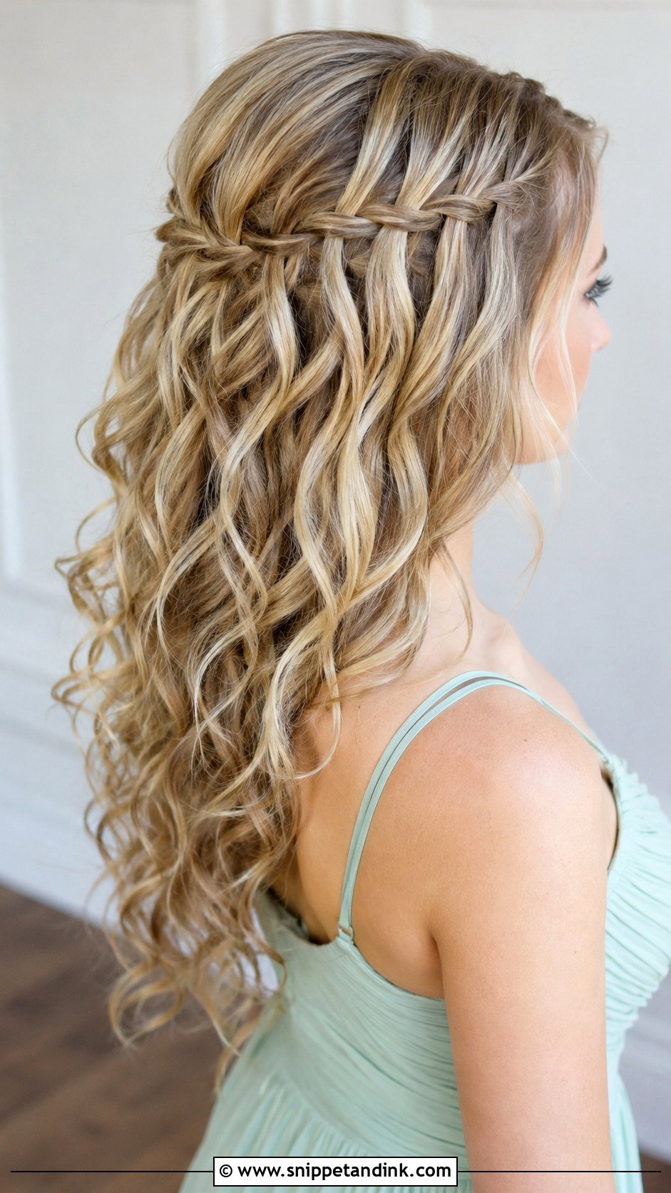 Curly Bridesmaid Hair Down With Waterfall Braid - Snippet and Ink - 20 Curly Bridesmaid Hairstyles Down