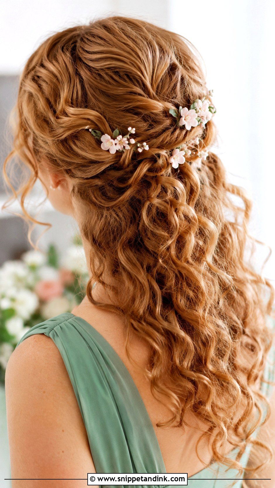 Curly Bridesmaid Hair With Floral Pins - Snippet and Ink - 20 Bridesmaid Curly Hair Ideas
