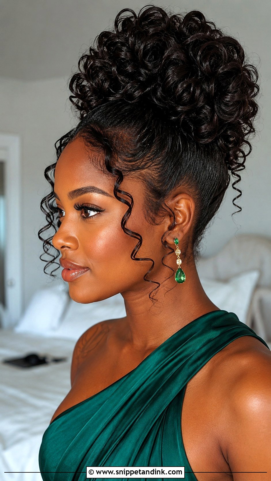 Curly Bridesmaid High Bun - Snippet and Ink - 25 Curly Bridesmaid Hairstyles