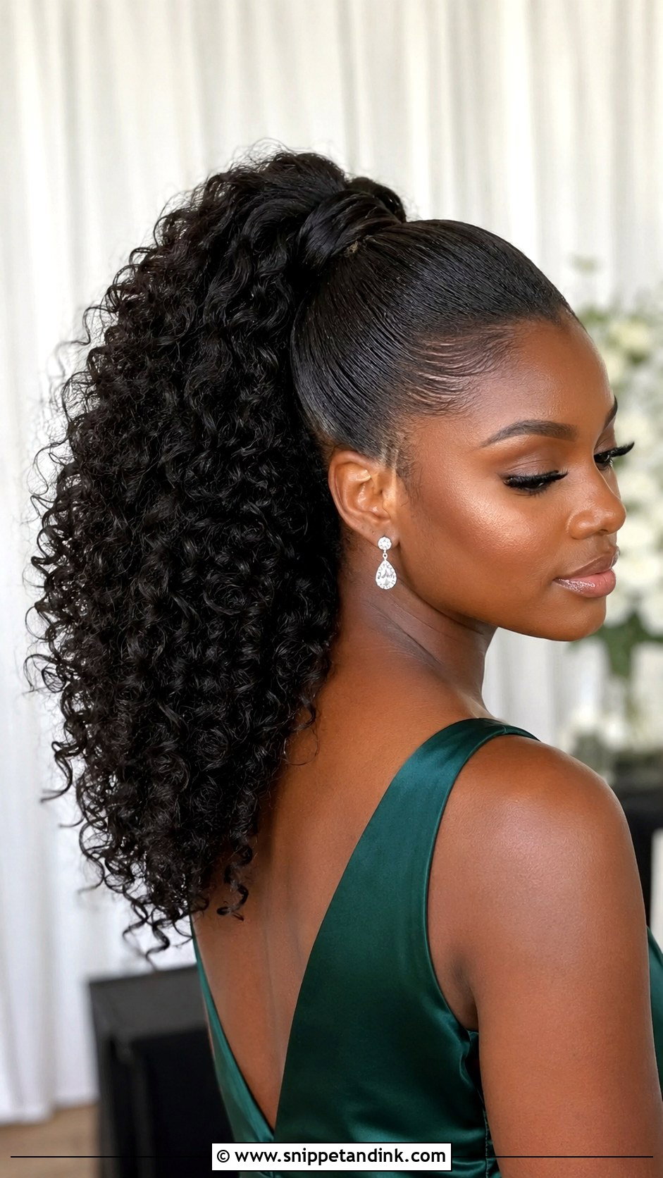 Curly Bridesmaid High Ponytail - Snippet and Ink - 20 Bridesmaid Curly Hair Ideas
