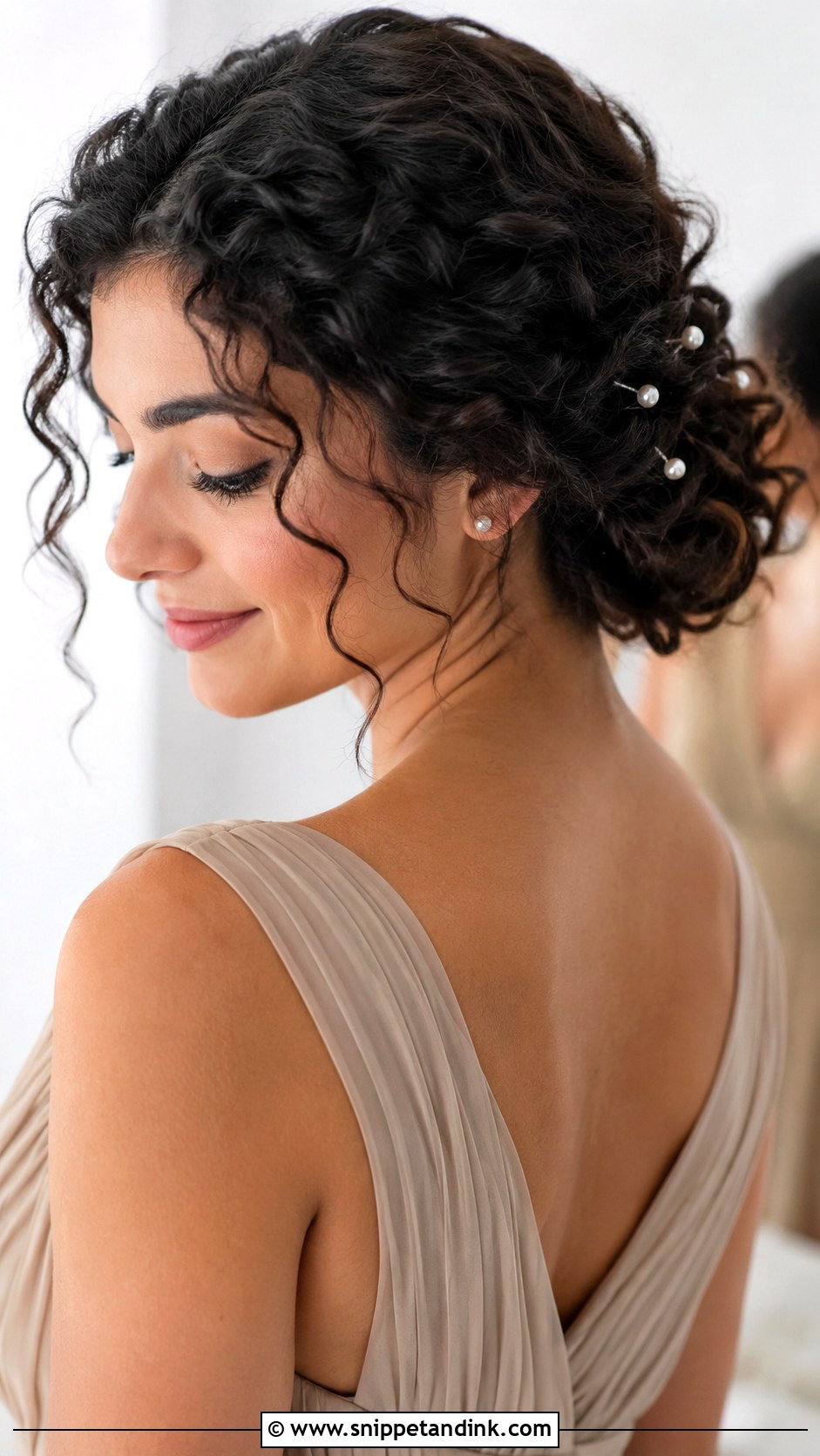 Curly Bridesmaid Low Bun - Snippet and Ink - 20 Bridesmaid Curly Hair Ideas