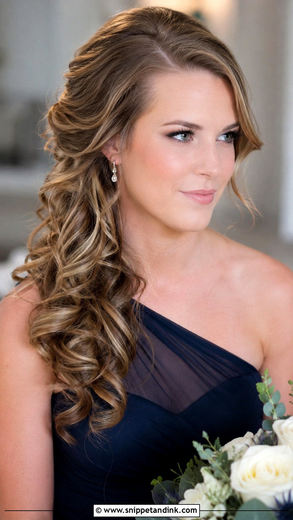 Curly Bridesmaid Side Swept Hair - Snippet and Ink - 25 Curly Bridesmaid Hairstyles