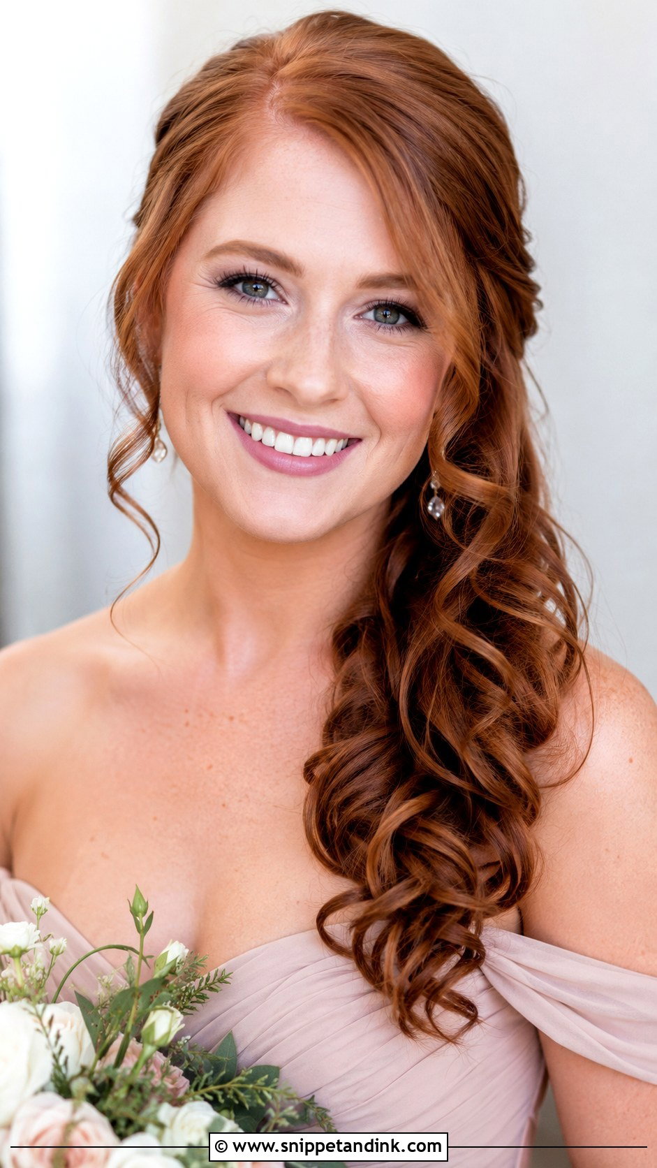 Curly Bridesmaid Side Swept Hair - Snippet and Ink - 20 Bridesmaid Curly Hair Ideas