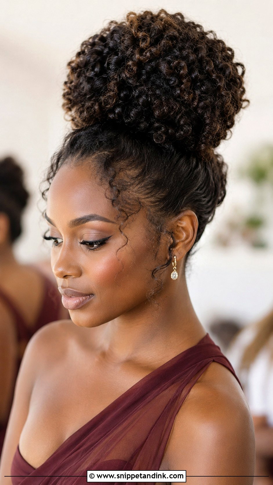 Curly Bridesmaid Top Knot - Snippet and Ink - 20 Bridesmaid Curly Hair Ideas