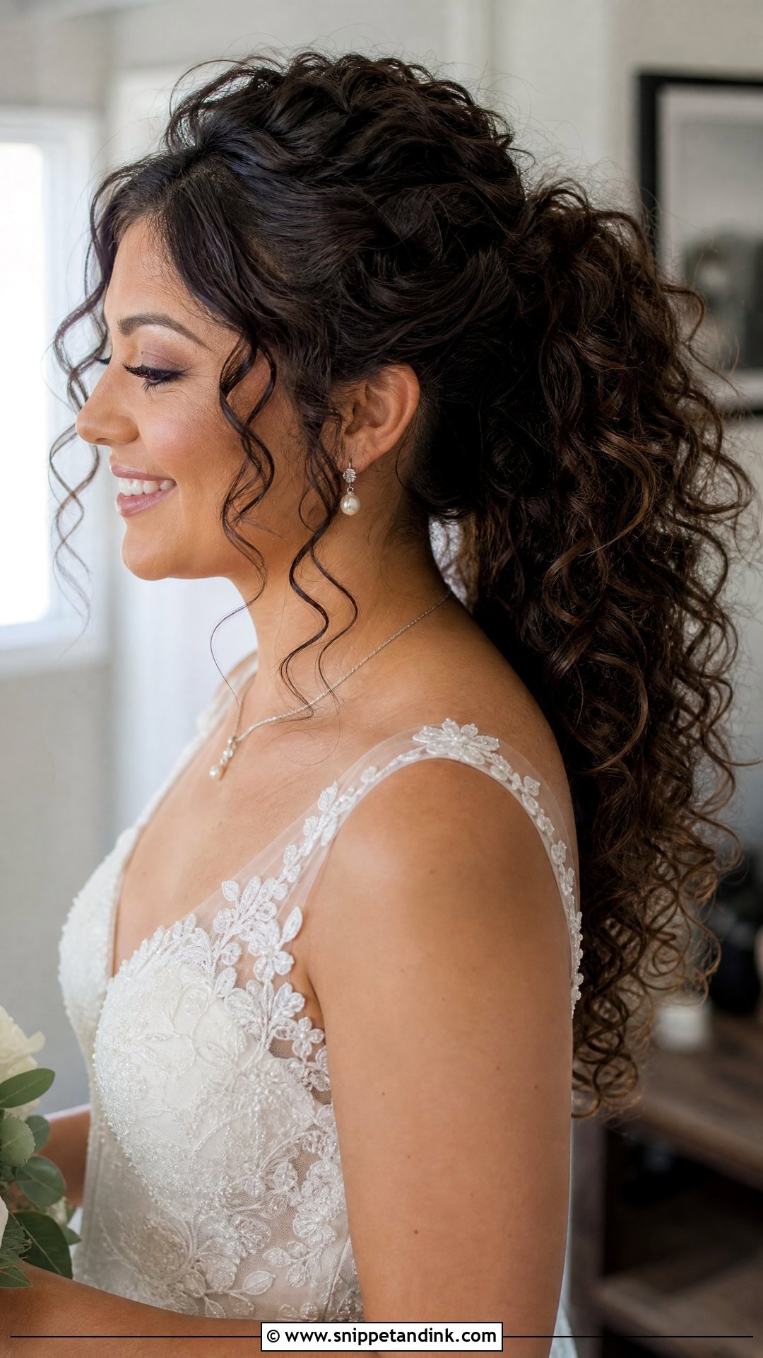 Curly Brunette Bridal Ponytail - Snippet and Ink - 15 Brunette Bridal Ponytail Hairstyles