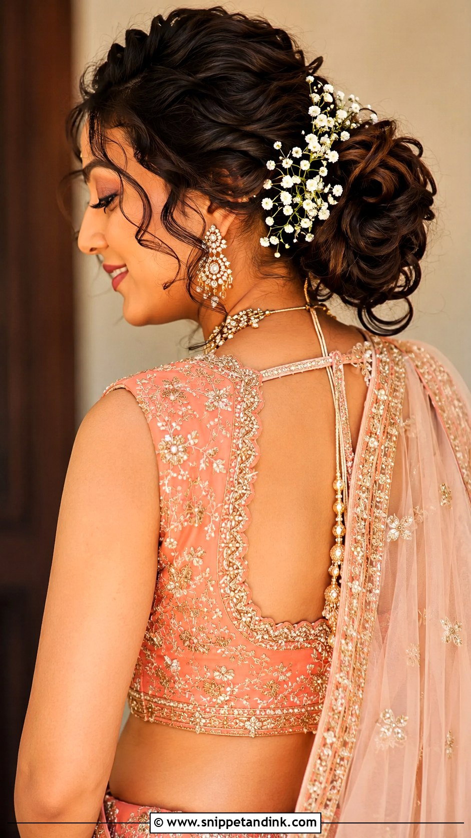 Curly Bun Bridal Hairstyle With Dupatta - Snippet and Ink - 20 Indian Bridal Hairstyles with Dupatta