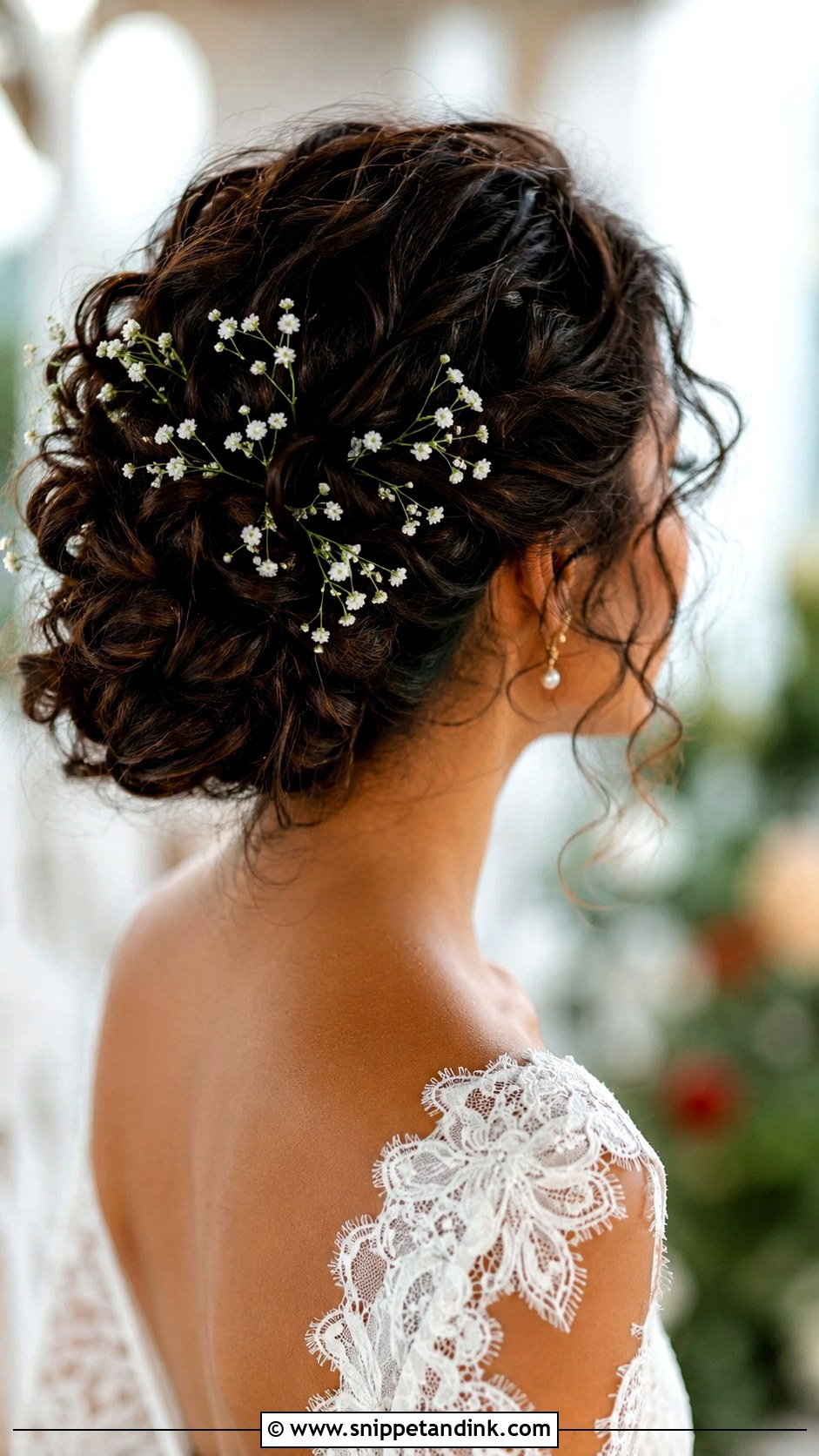Curly Bun With Babys Breath - Snippet and Ink - 35 Bridal Updo Ideas