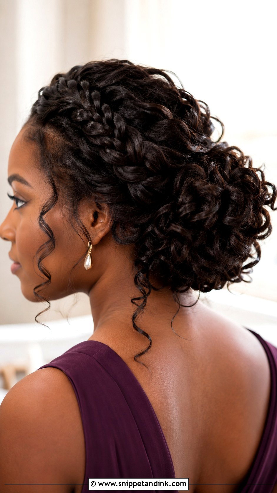 Curly Bun With Braids - Snippet and Ink - 25 Curly Hair Bridesmaid Styles