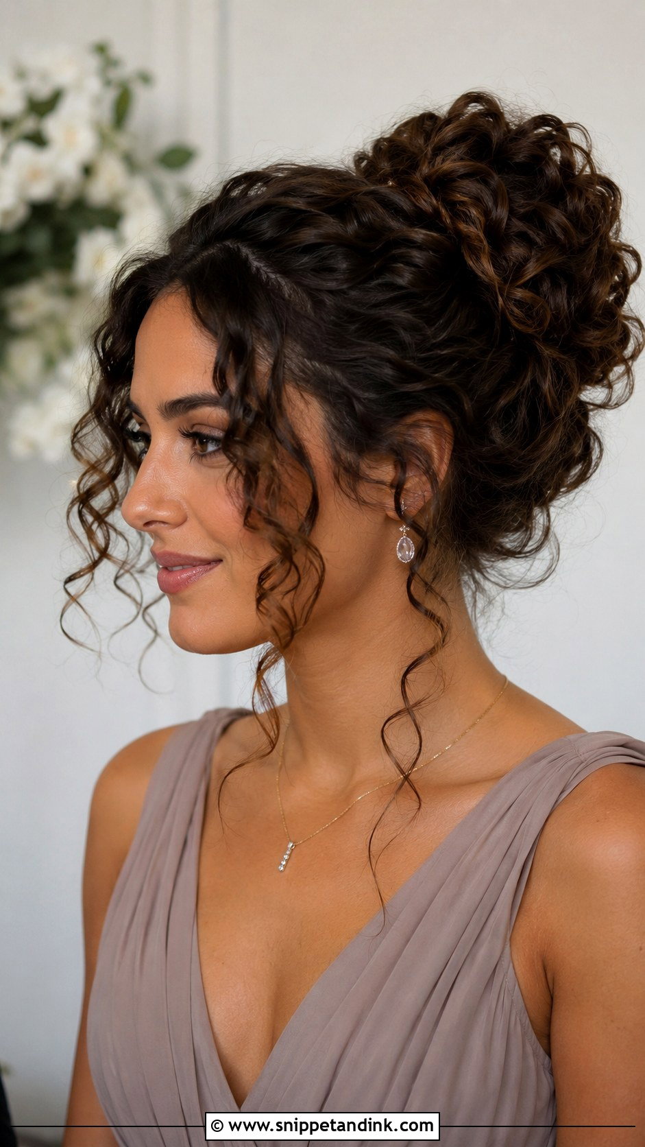 Curly Bun With Face Framing Pieces Bridesmaid Hair - Snippet and Ink - 20 Curly Hairstyles for Bridesmaids