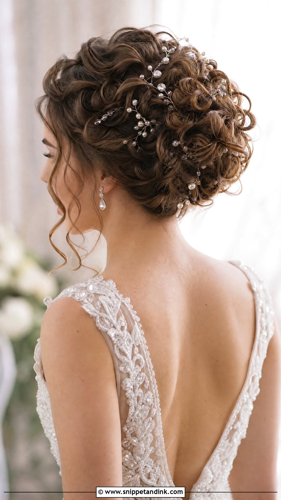 Curly Bun With Hair Accessories Wedding Hairstyle - Snippet and Ink - 20 Curly Bun Wedding Hairstyles