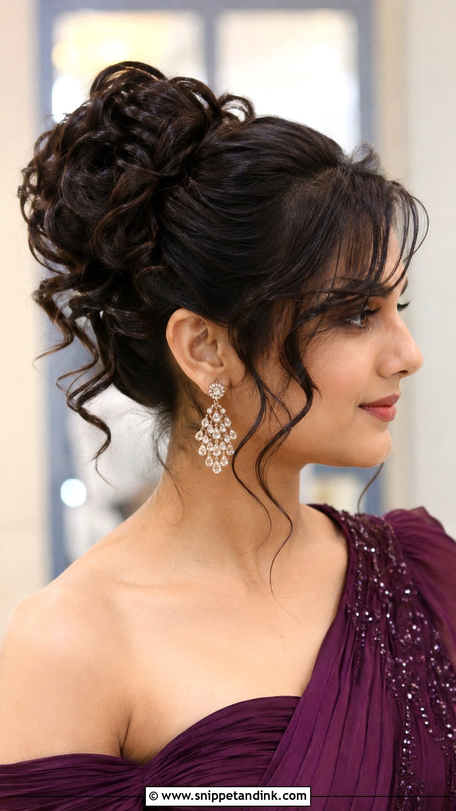 Curly Bun With Side Bangs - Snippet and Ink - 20 Indian Wedding Hair Styles