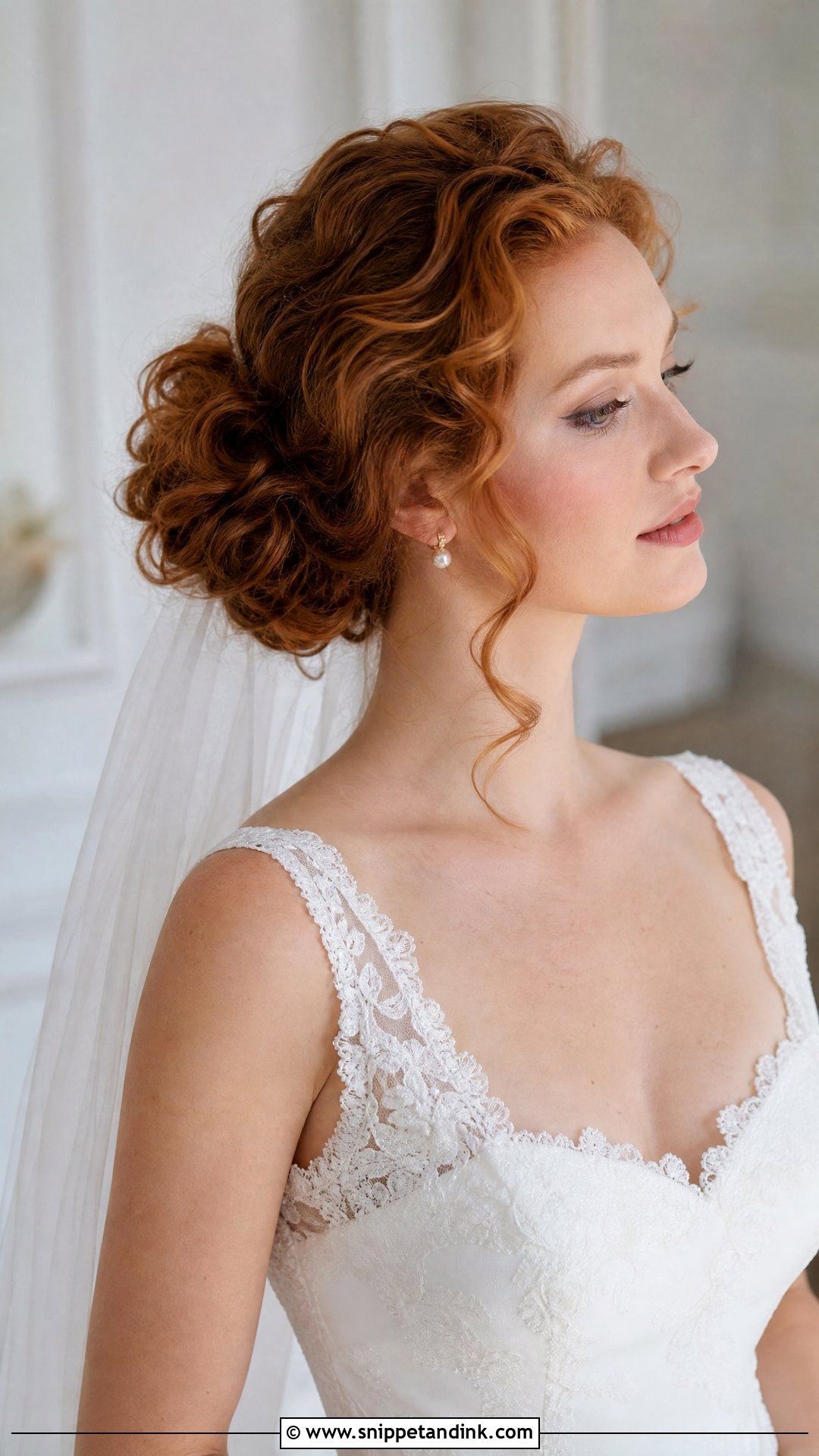 Curly Bun With Veil Wedding Hair - Snippet and Ink - 15 Curly Hairstyles for Wedding Bride