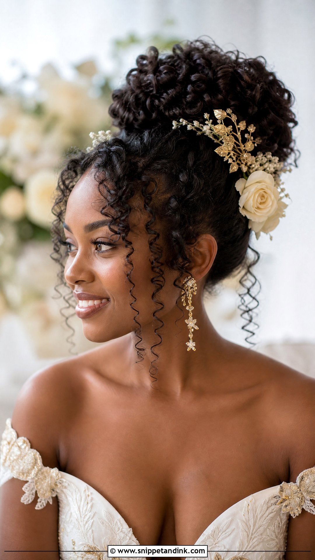 Curly Bun for Natural Hair Brides - Snippet and Ink - 20 Bride Bun Hairstyle Ideas