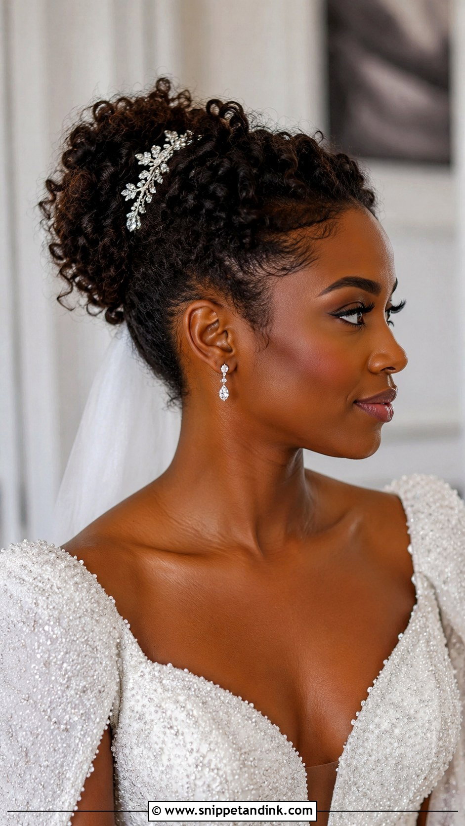 Curly Bun for Short Natural Hair - Snippet and Ink - 20 Short Hair Bun Wedding Ideas