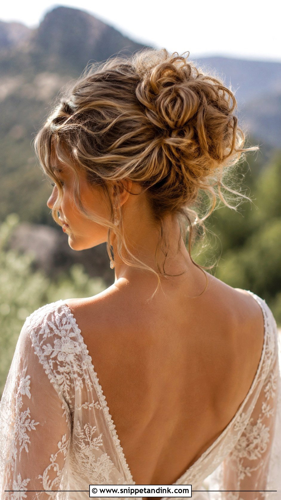 Curly Bun with Wisps for Wedding - Snippet and Ink - 25 Curly Updo Hairstyles for Wedding