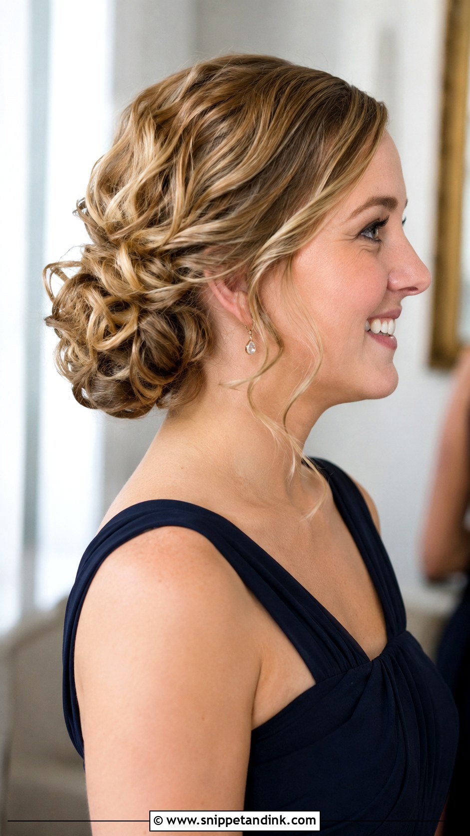 Curly Chignon Bridesmaid Hair - Snippet and Ink - 25 Curly Hair Bridesmaid Styles