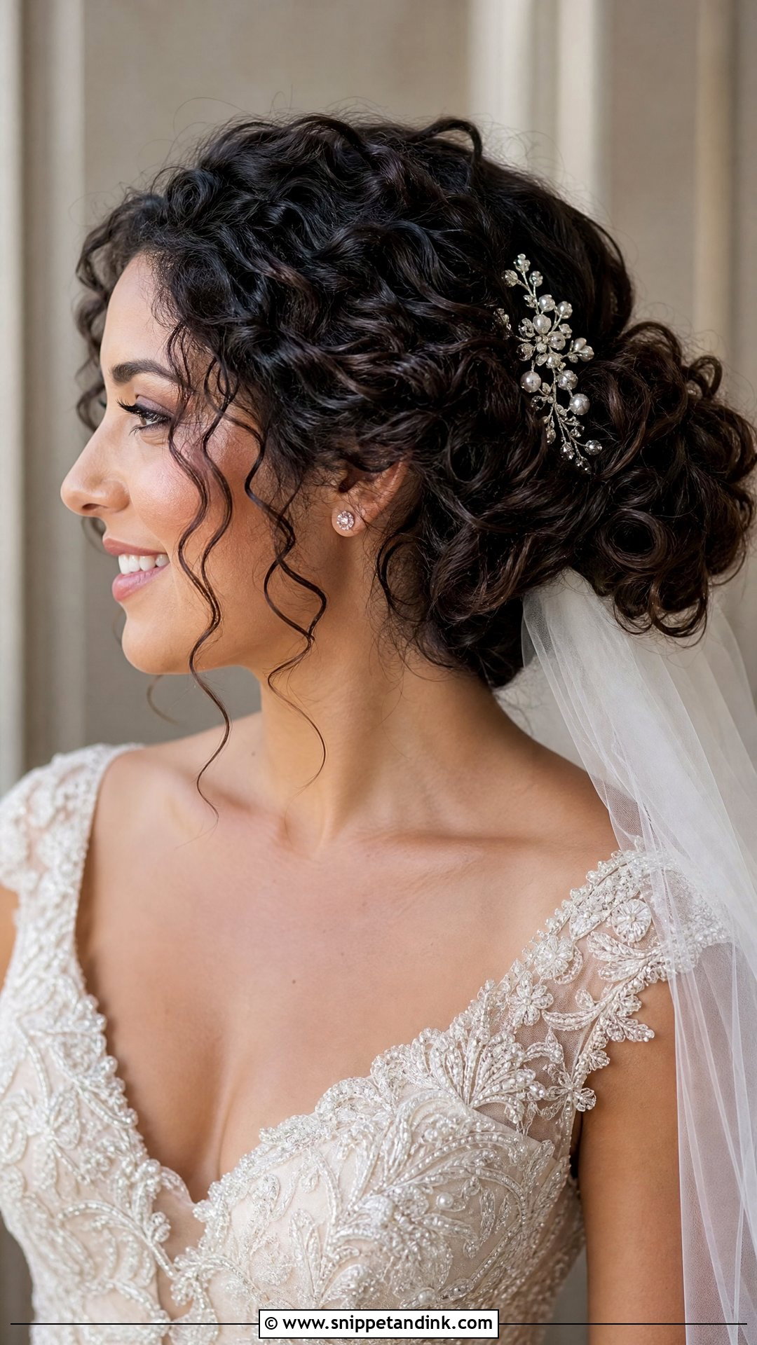 Curly Chignon Wedding Hairstyle - Snippet and Ink - 20 Naturally Curly Hair Wedding Styles