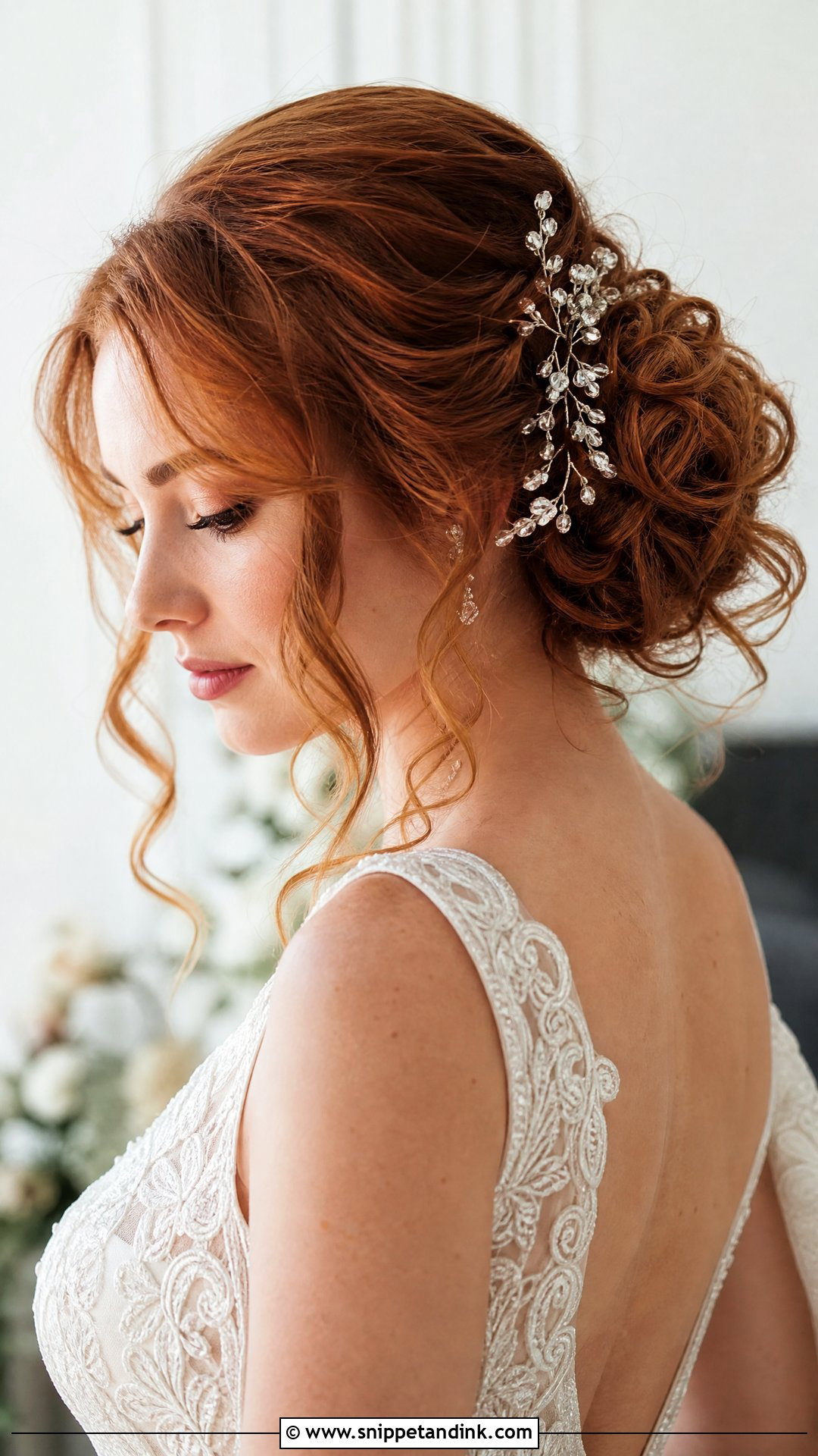 Curly Chignon With Face Framing Curls - Snippet and Ink - 20 Long Curly Hair Wedding Styles
