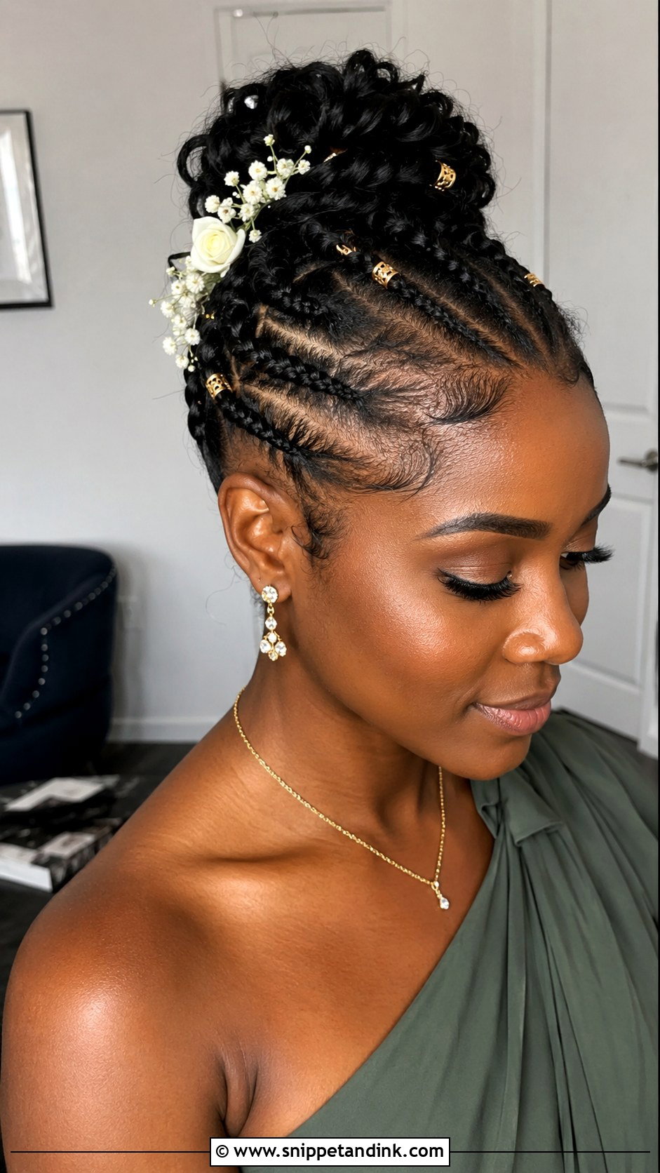 Curly Cornrow Updo Wedding Guest Hairstyle - Snippet and Ink - 25 Curly Hairstyles Wedding Guest