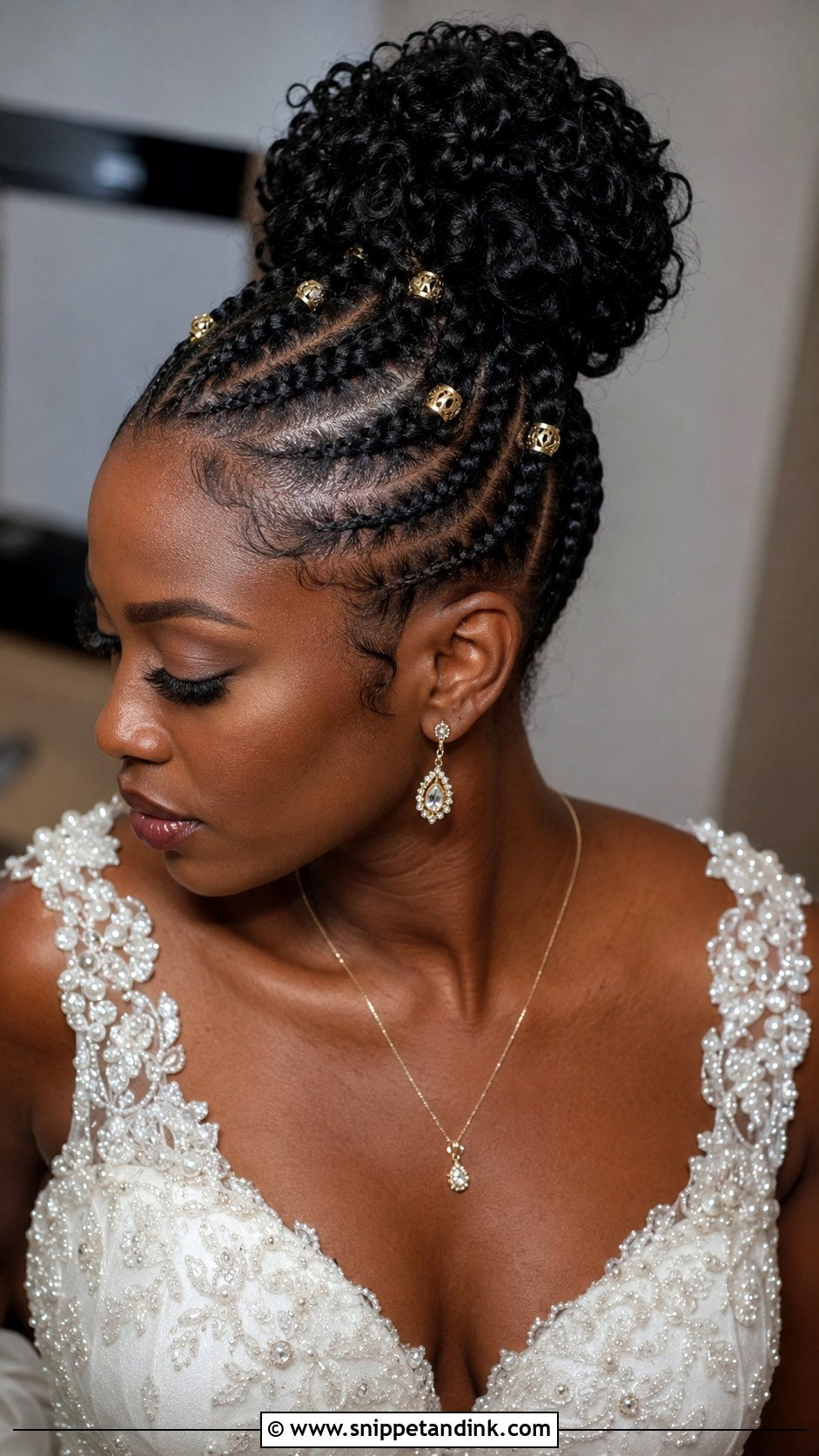 Curly Cornrows Into Bun - Snippet and Ink - 25 Curly Hair Bride Hairstyles